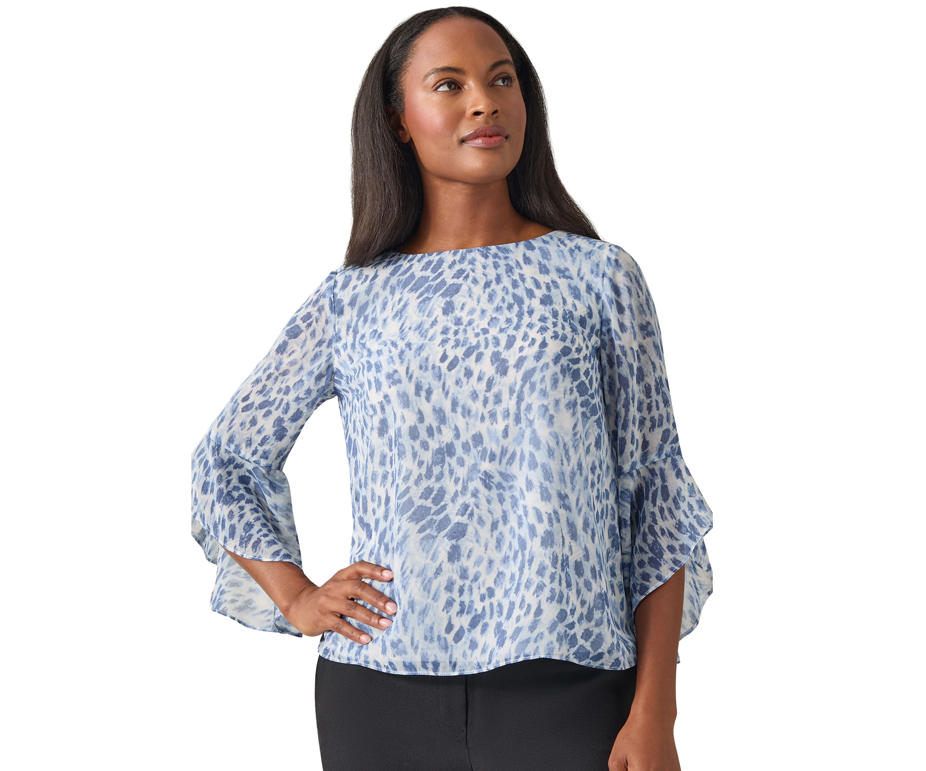 Womens Bell Sleeve Printed Blouse