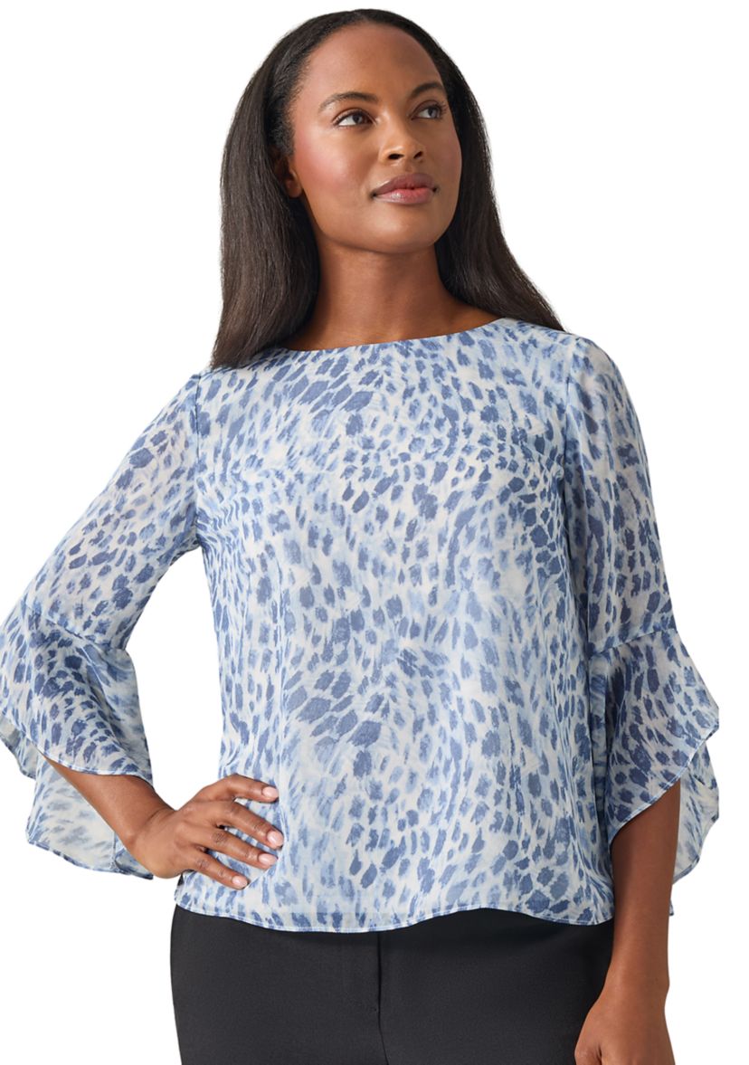 Womens Bell Sleeve Printed Blouse