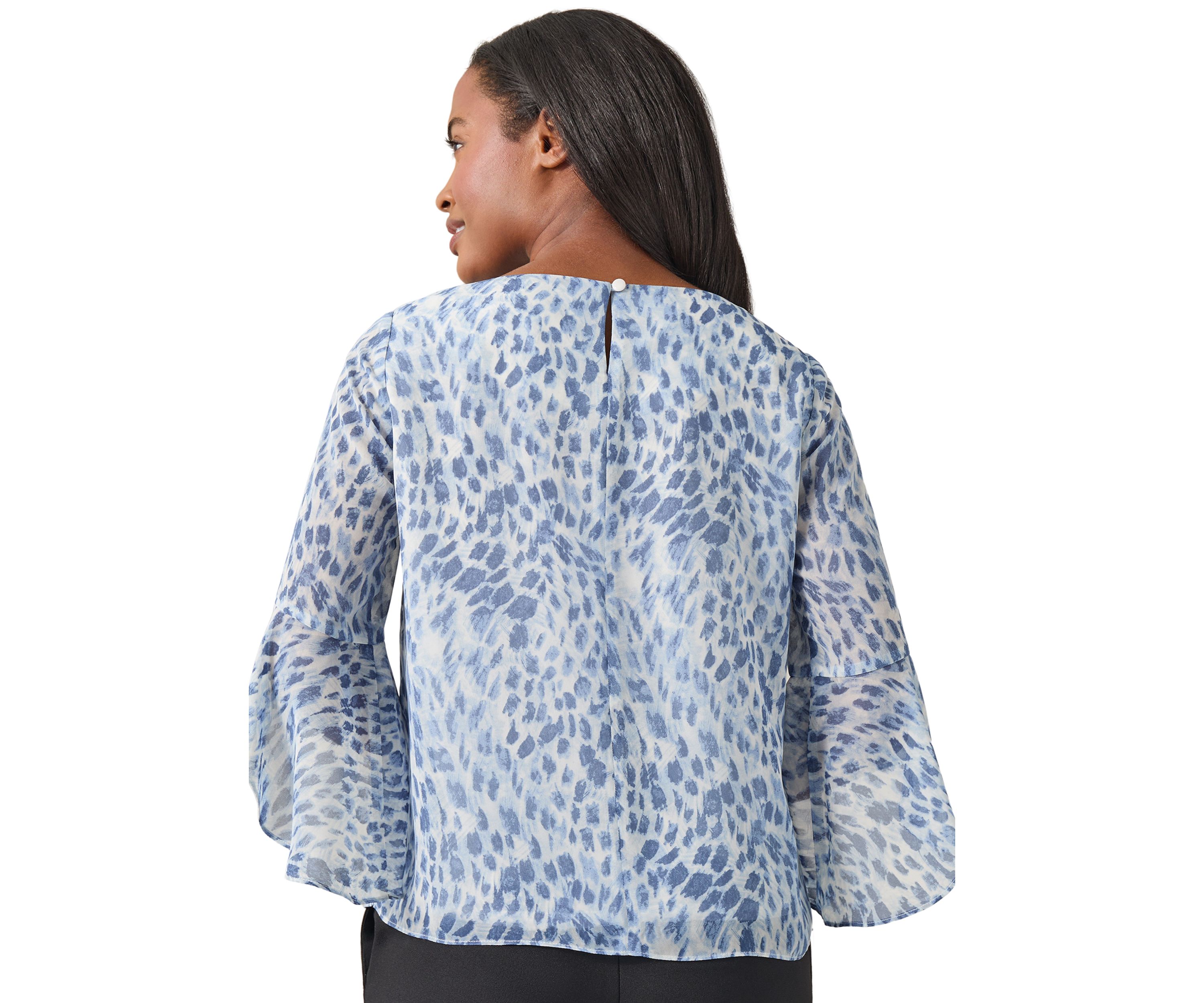 Womens Bell Sleeve Printed Blouse