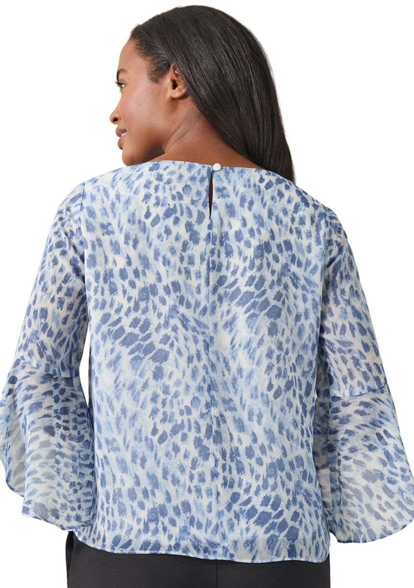 Womens Bell Sleeve Printed Blouse