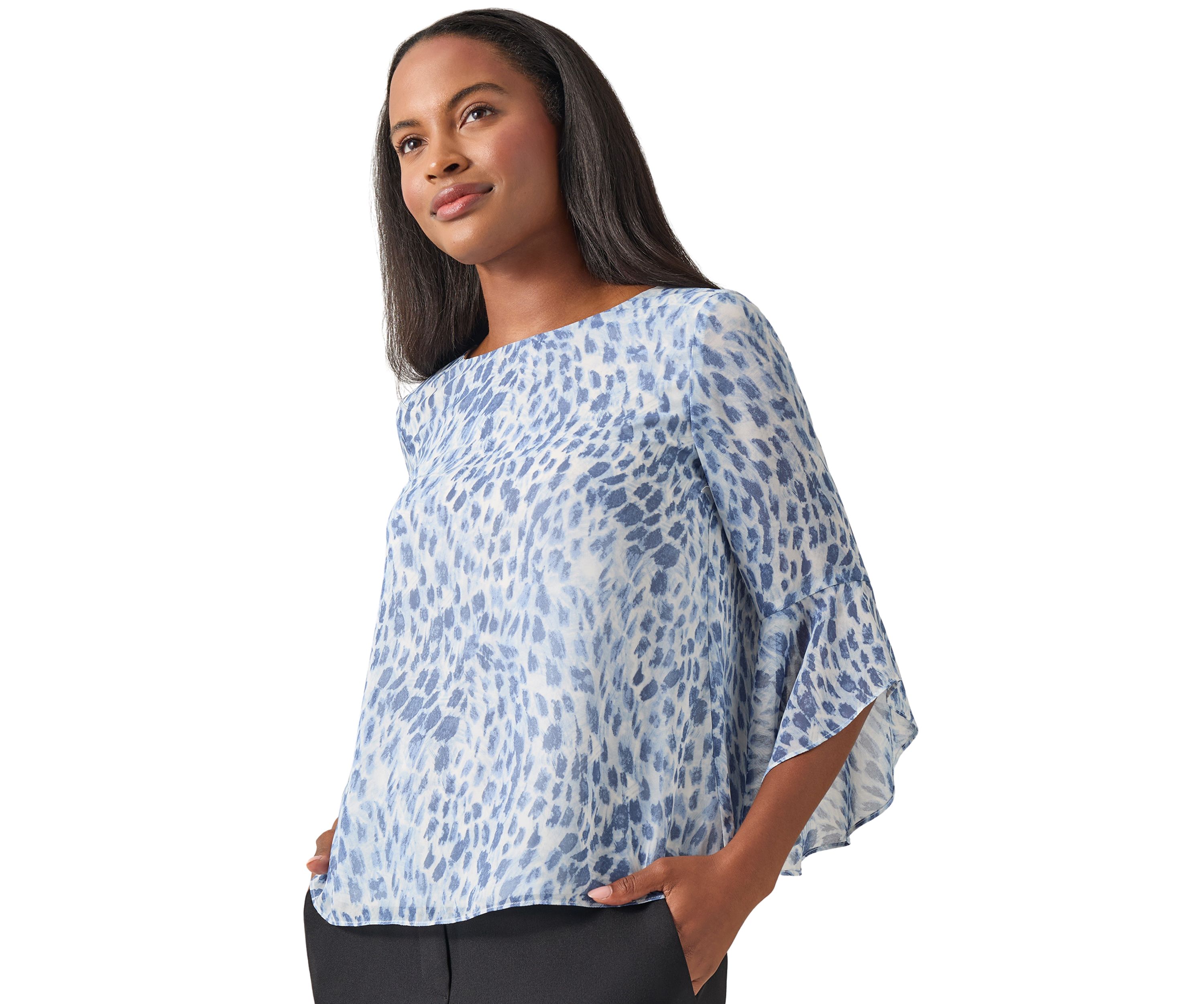 Womens Bell Sleeve Printed Blouse