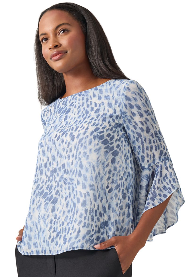 Womens Bell Sleeve Printed Blouse