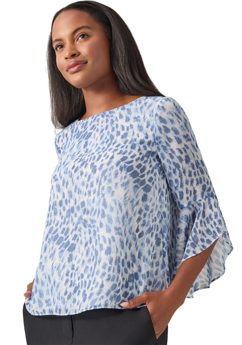  Petite Bell Sleeve Printed Blouse 