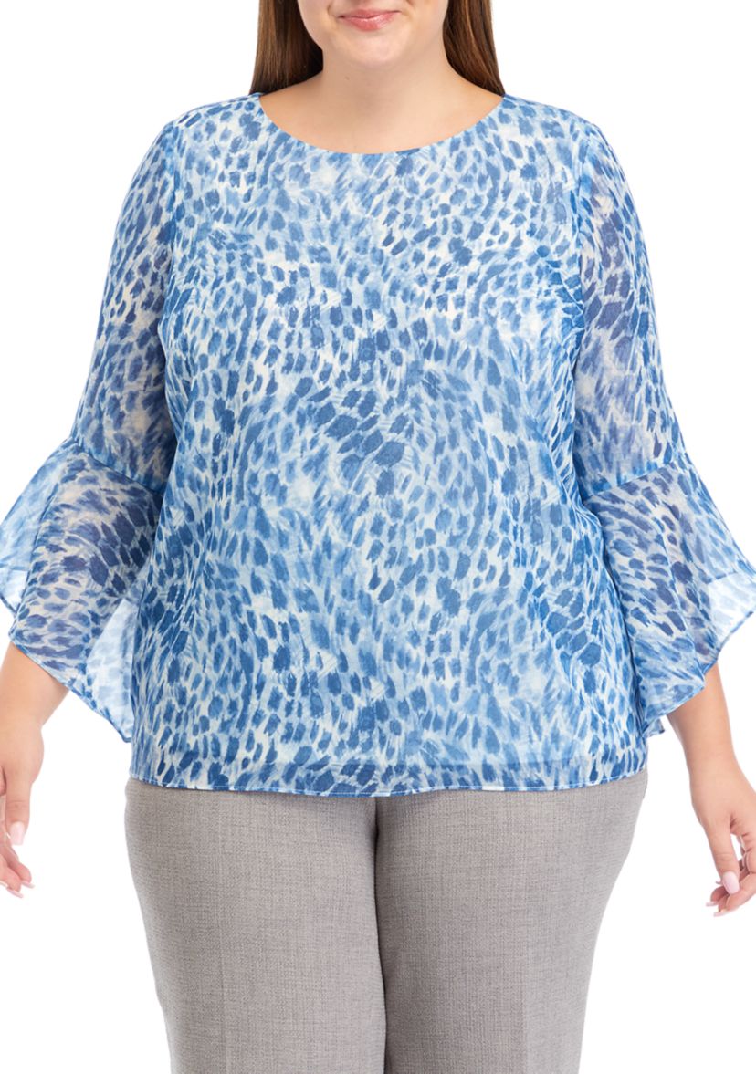 Plus Size Bell Sleeve Printed Top 