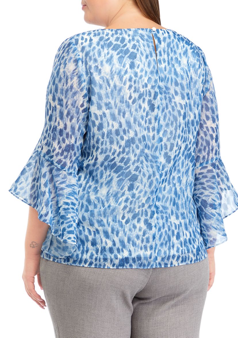 Plus Size Bell Sleeve Printed Top 