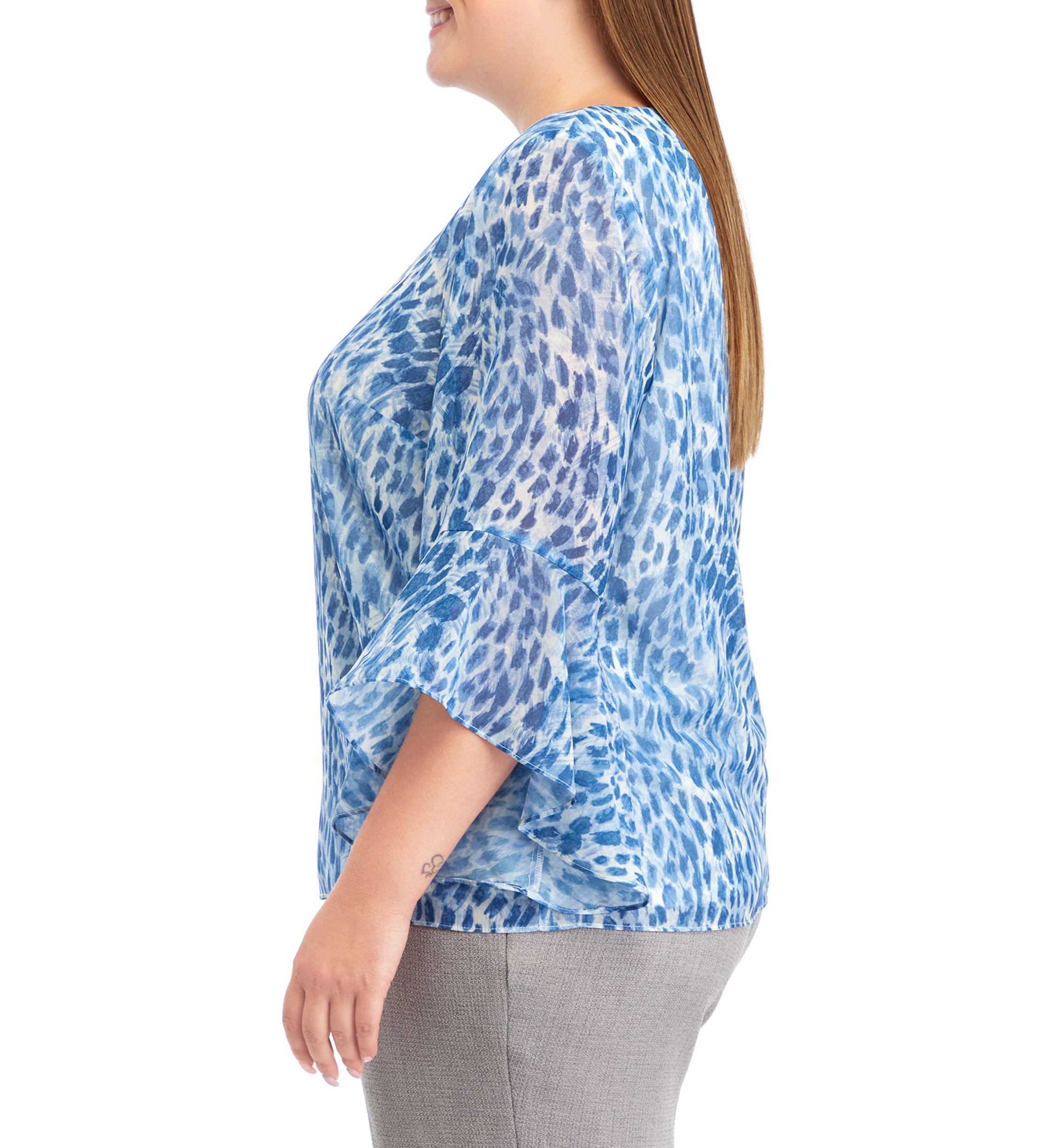 Plus Size Bell Sleeve Printed Top 