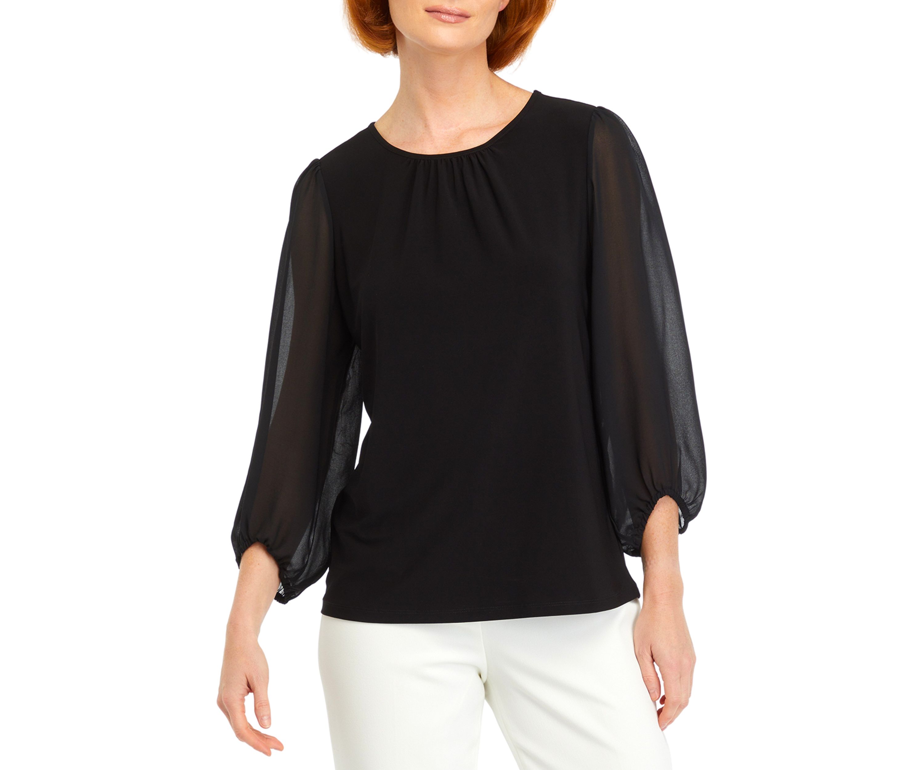 Womens Mixed Media Sleeve Blouse