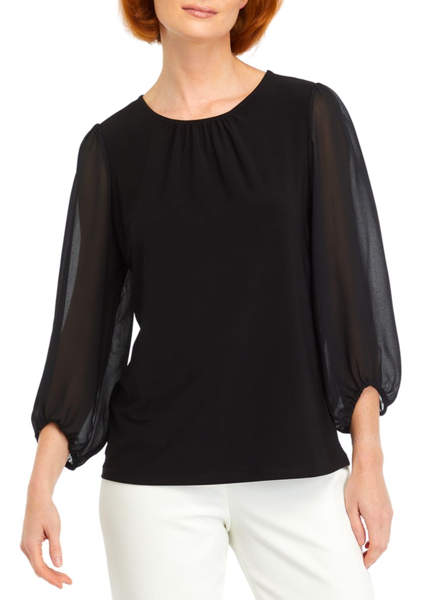 Womens Mixed Media Sleeve Blouse