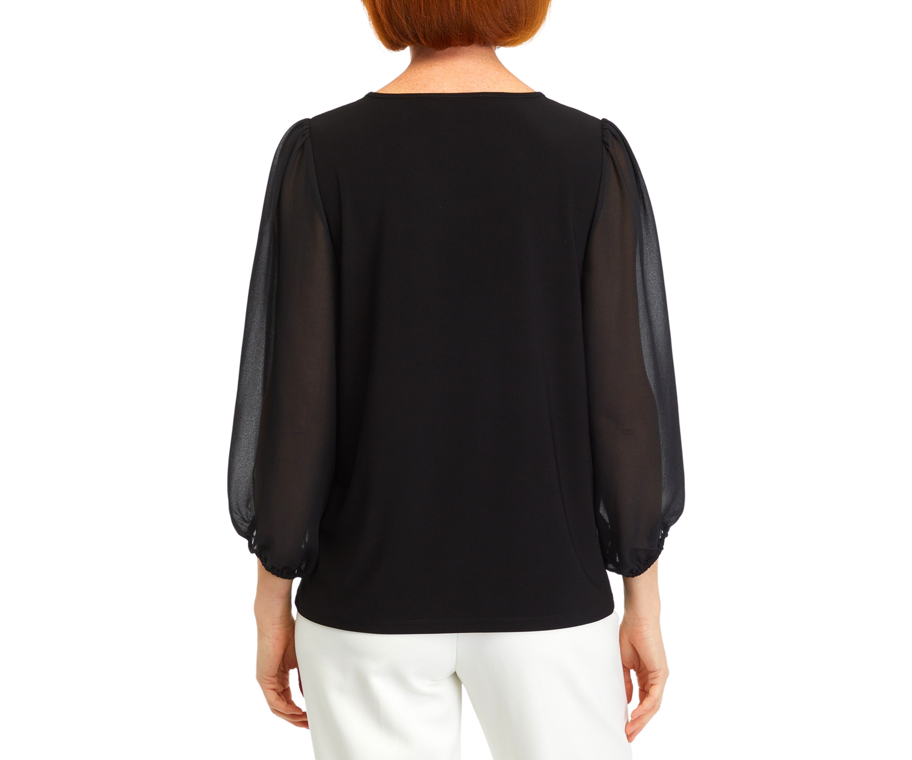 Womens Mixed Media Sleeve Blouse