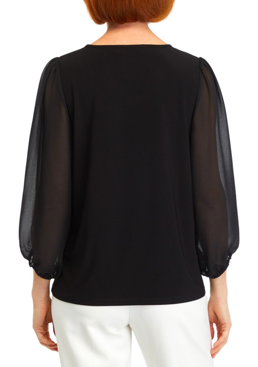 Womens Mixed Media Sleeve Blouse