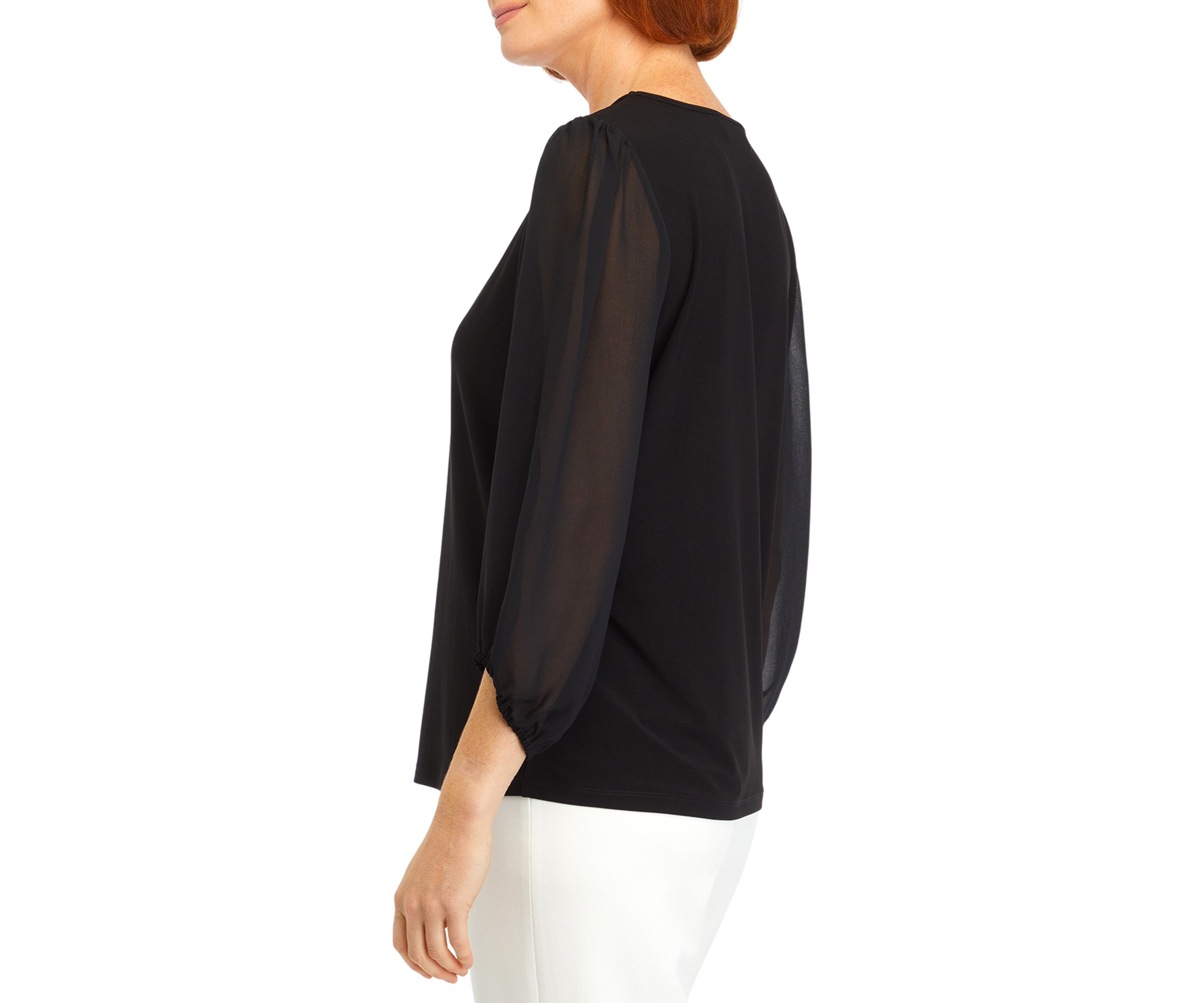 Womens Mixed Media Sleeve Blouse