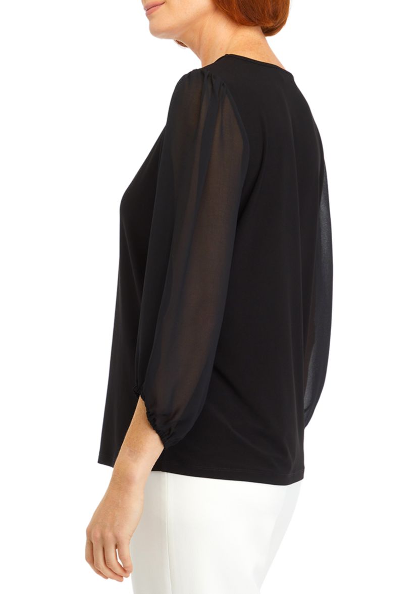 Womens Mixed Media Sleeve Blouse