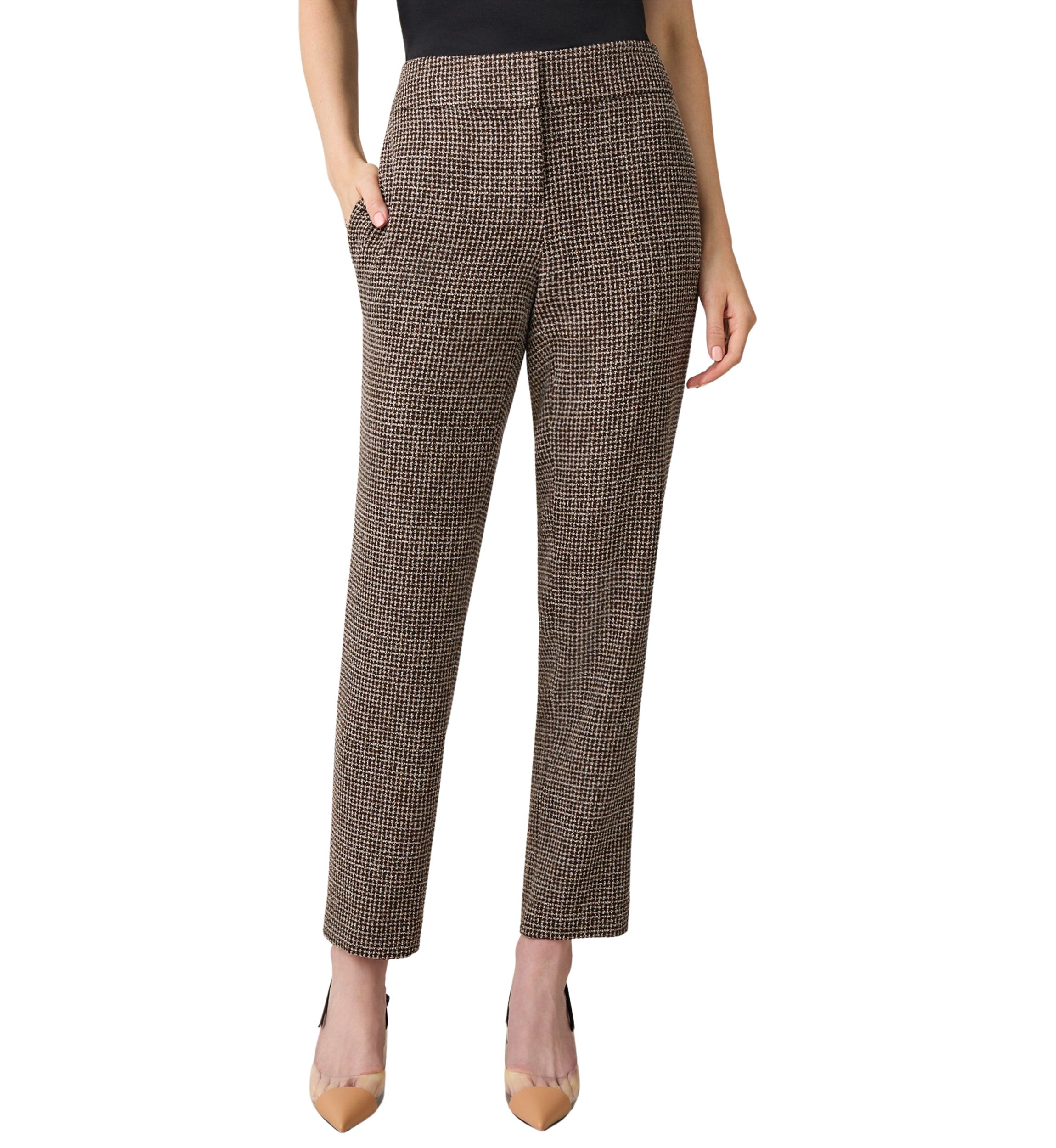 Petite Tweed Fly Front Slim Pants