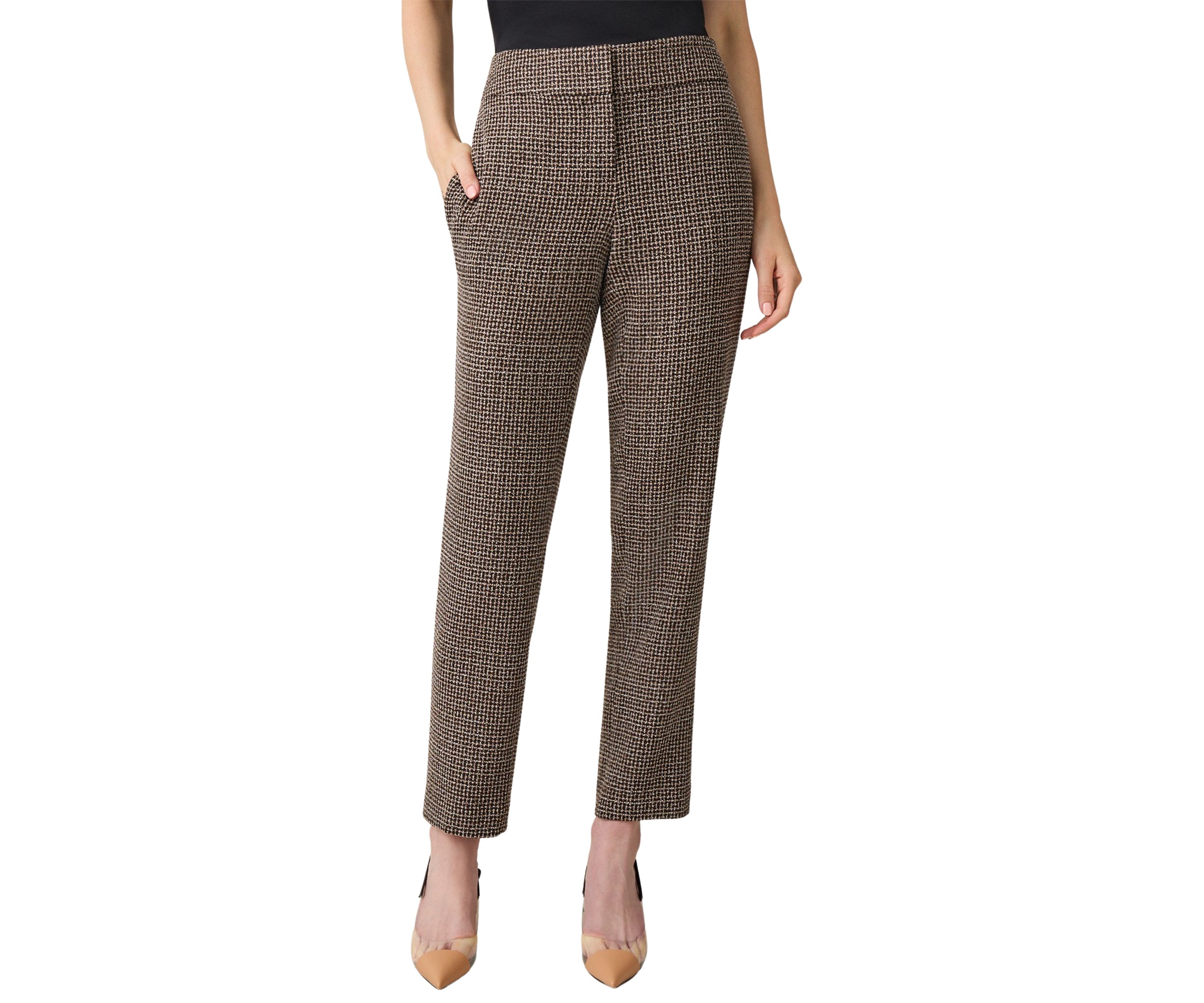 Petite Tweed Fly Front Slim Pants