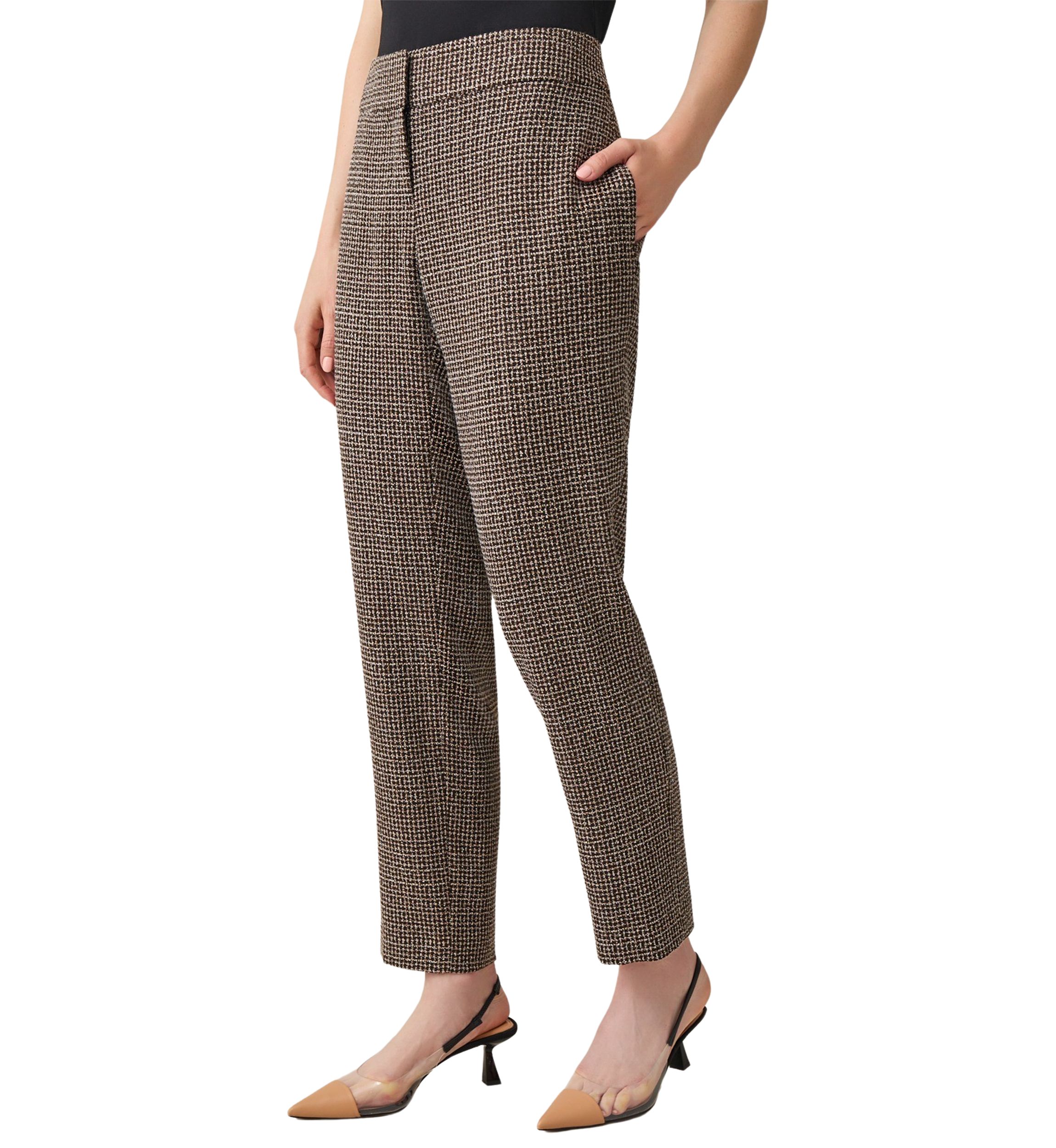 Petite Tweed Fly Front Slim Pants