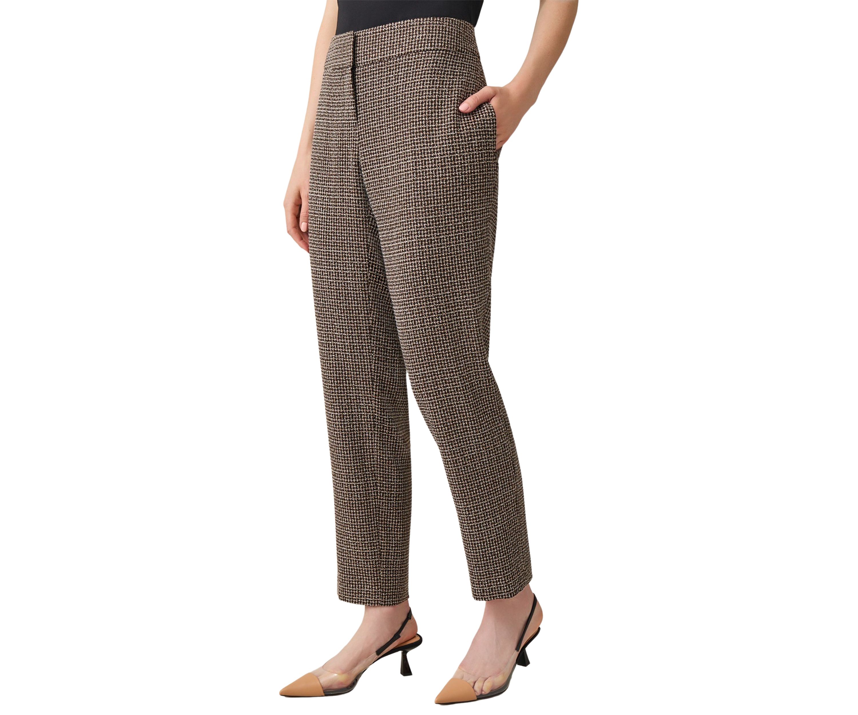 Petite Tweed Fly Front Slim Pants