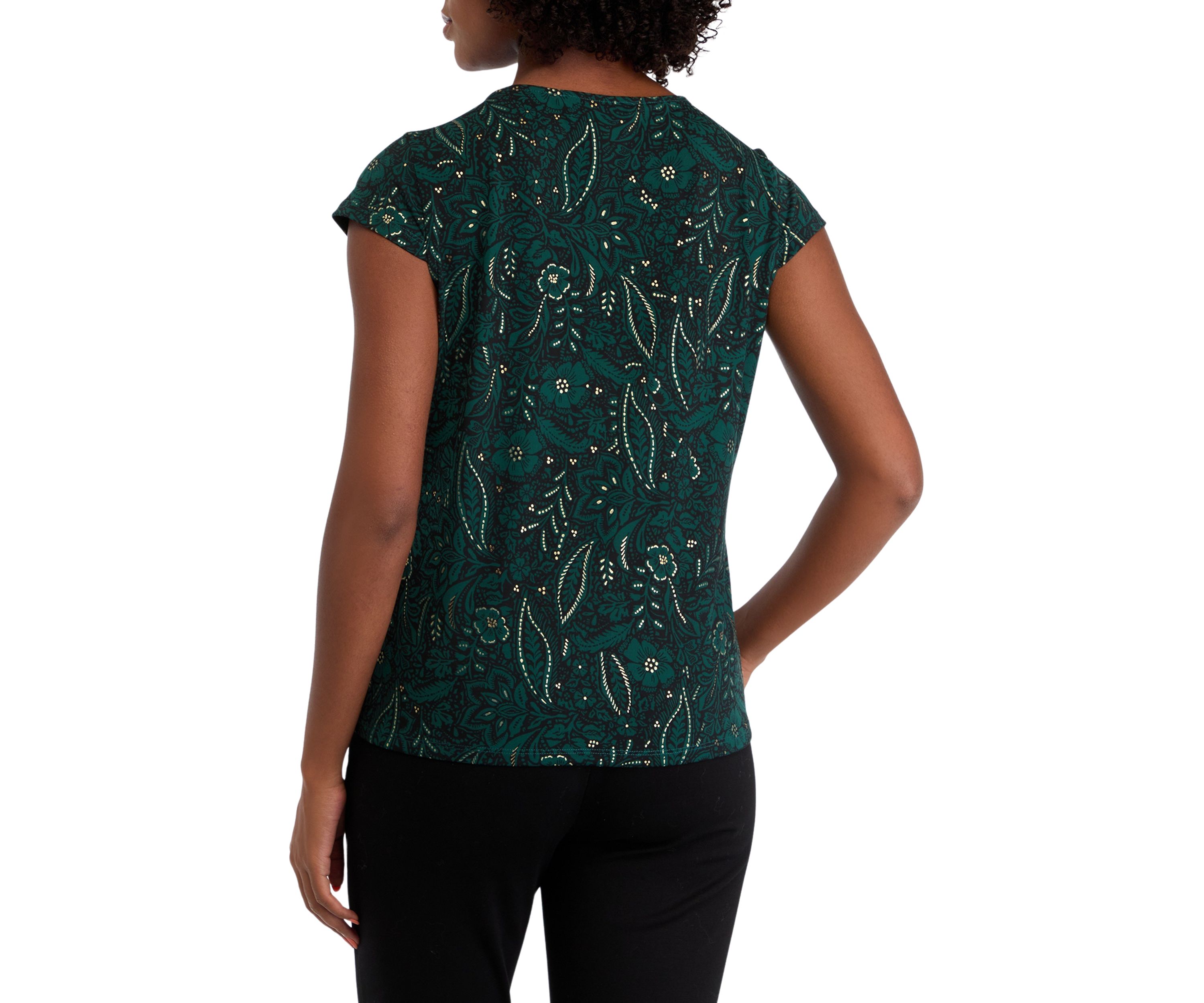 Womens Cap Sleeve Cowl Neck Printed Top 