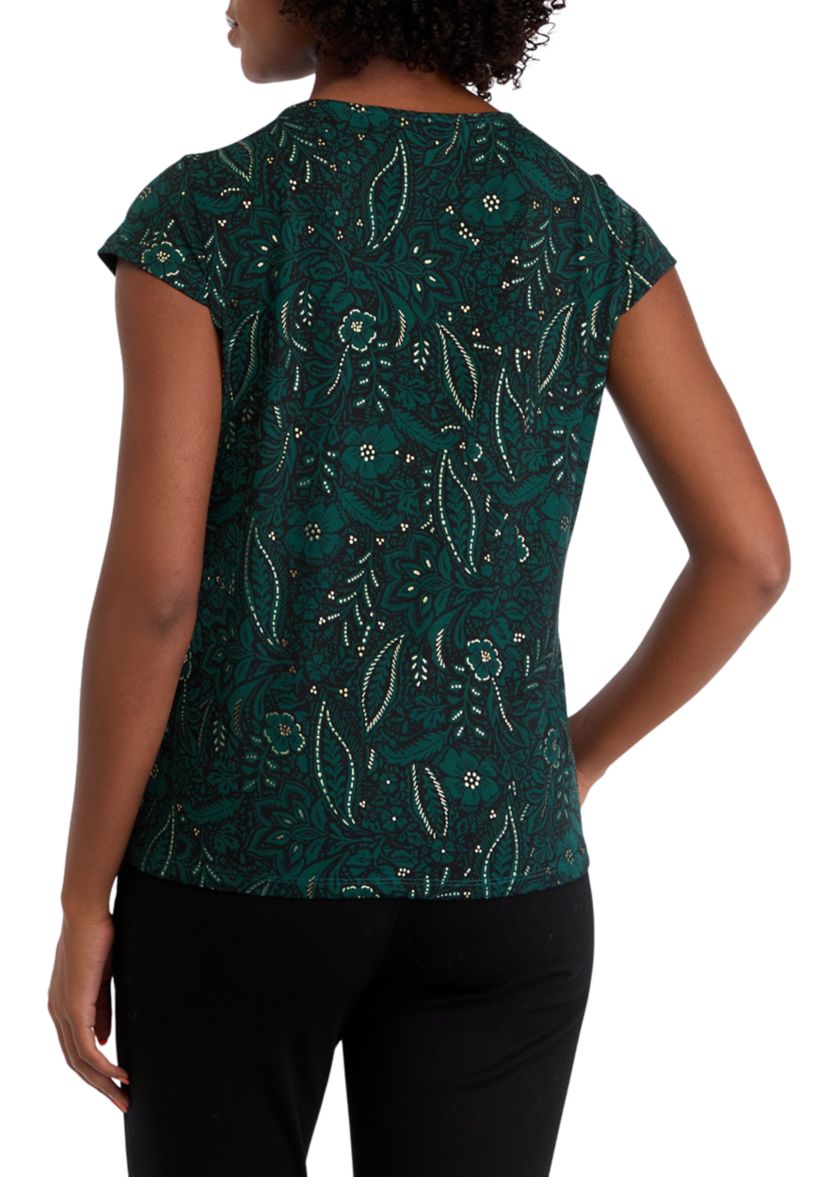 Womens Cap Sleeve Cowl Neck Printed Top 
