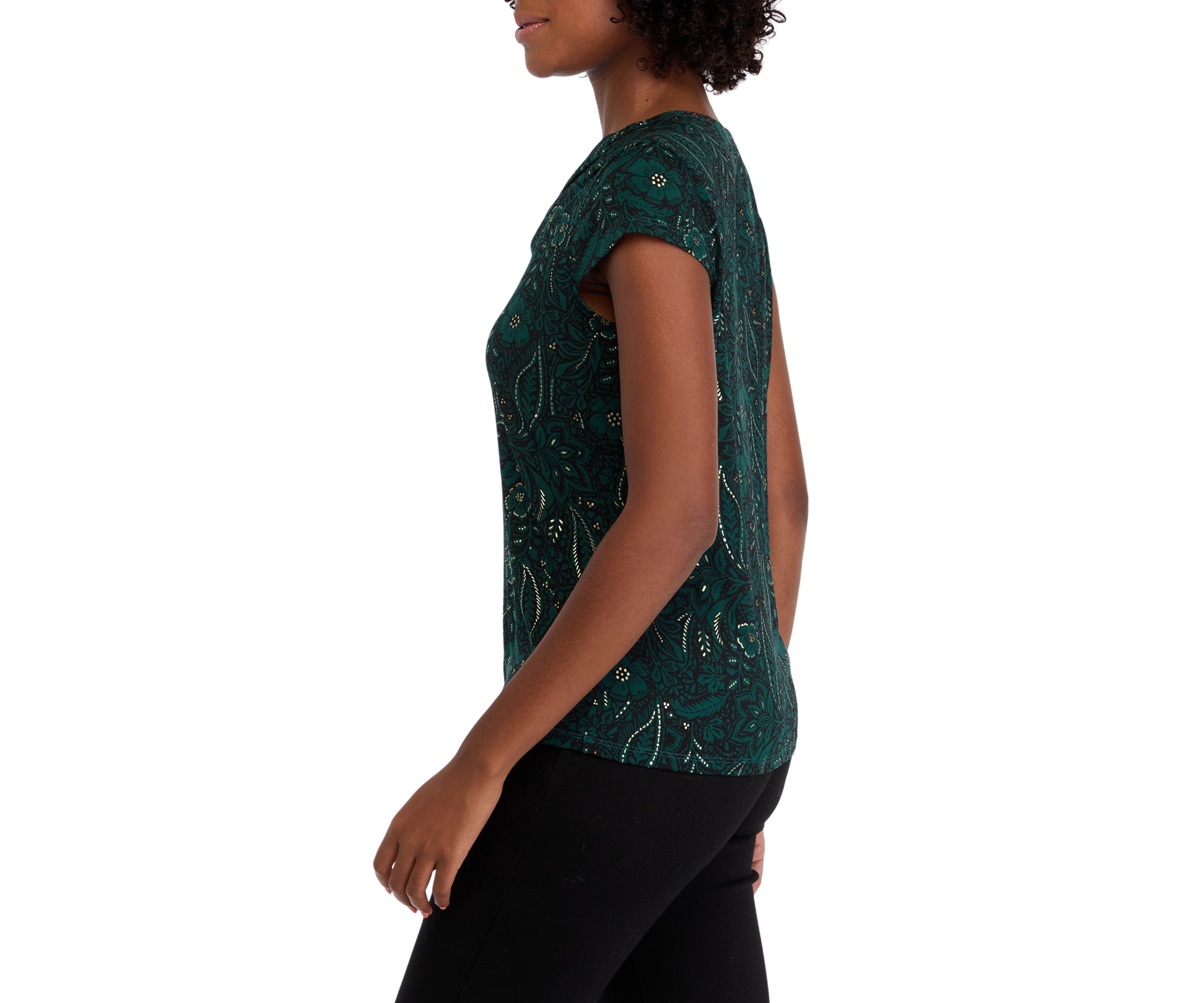 Womens Cap Sleeve Cowl Neck Printed Top 