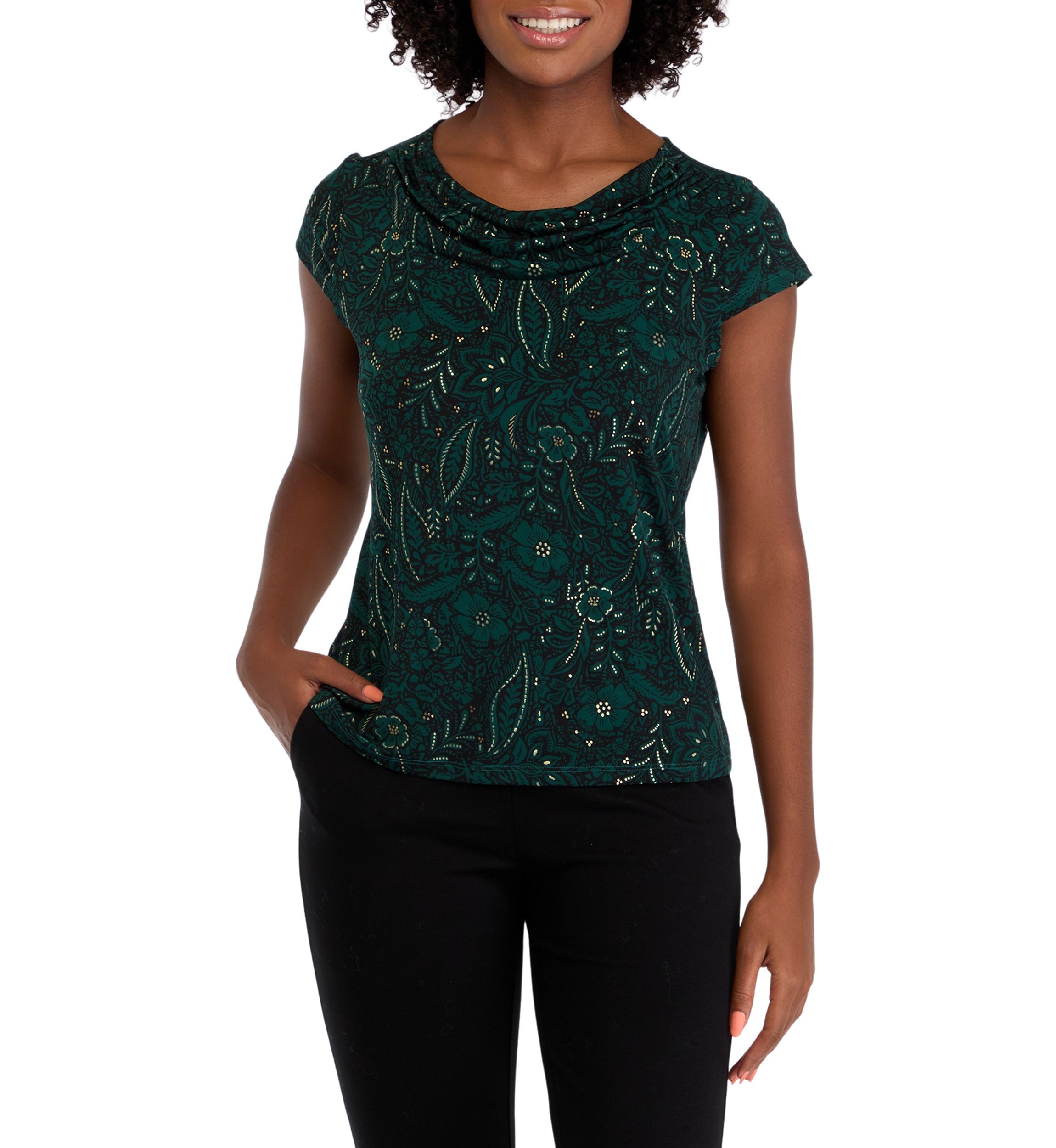 Petite Cap Sleeve Cowl Neck Top