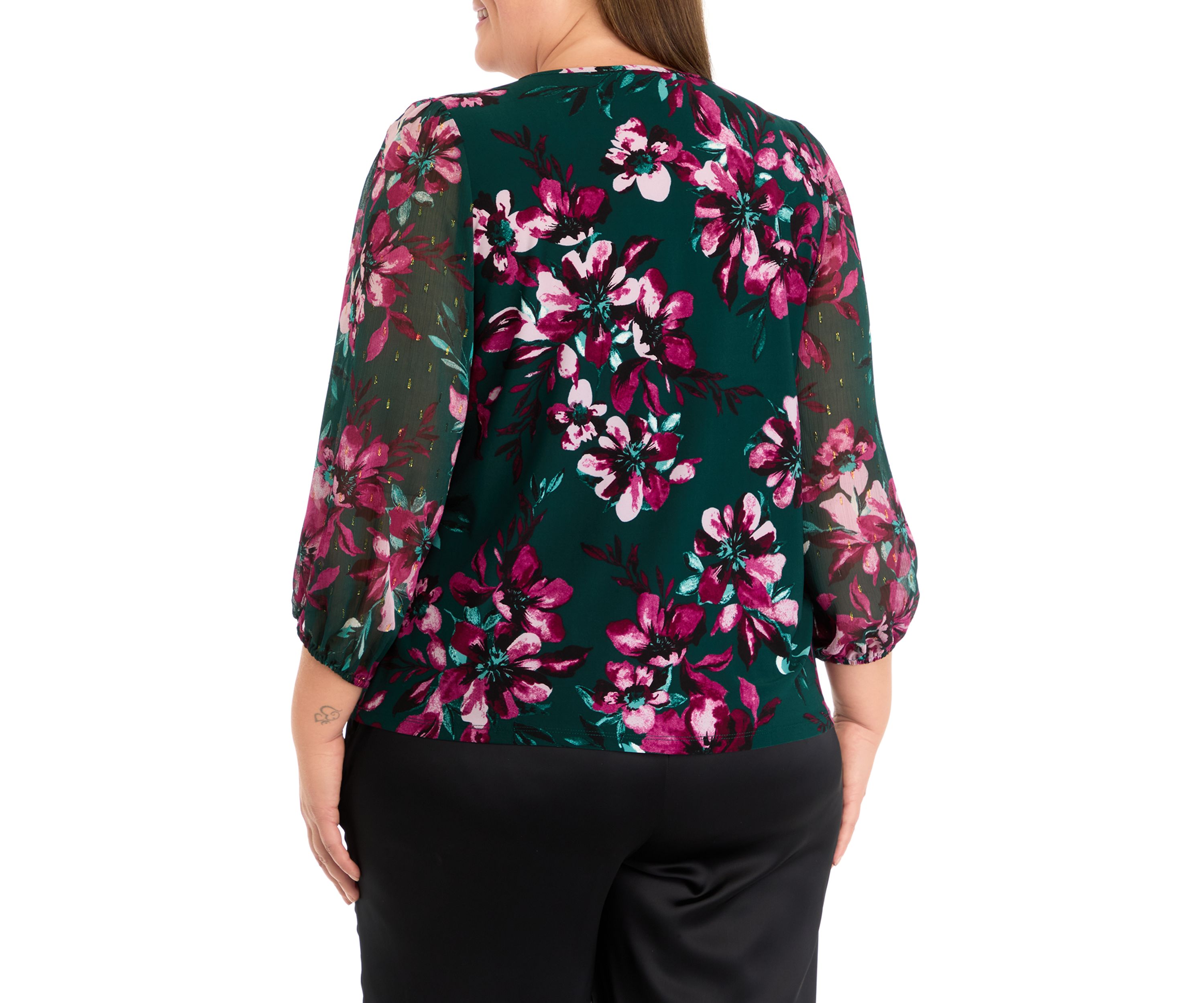 Plus Size Shirred Neck Blouson Sleeve Top