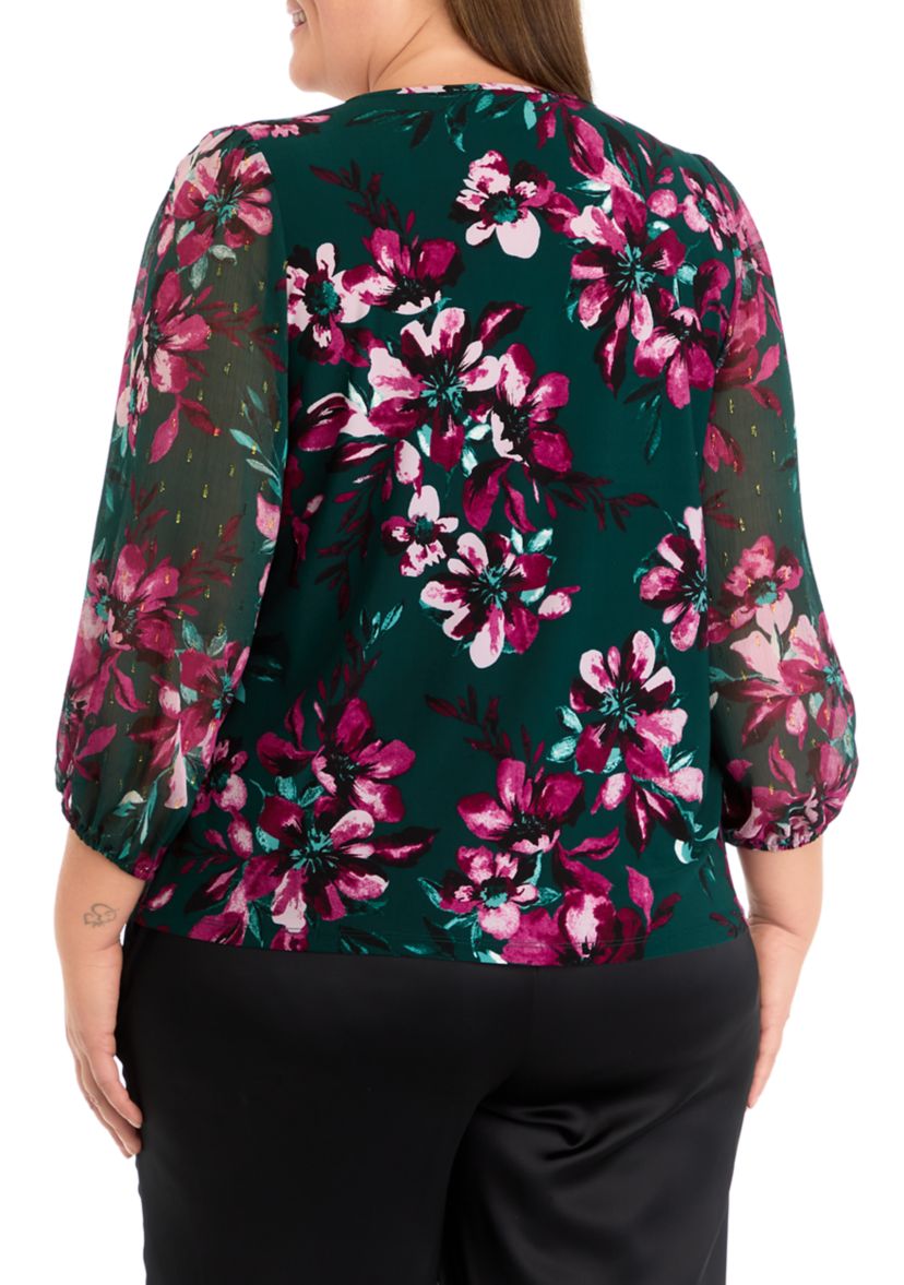 Plus Size Shirred Neck Blouson Sleeve Top