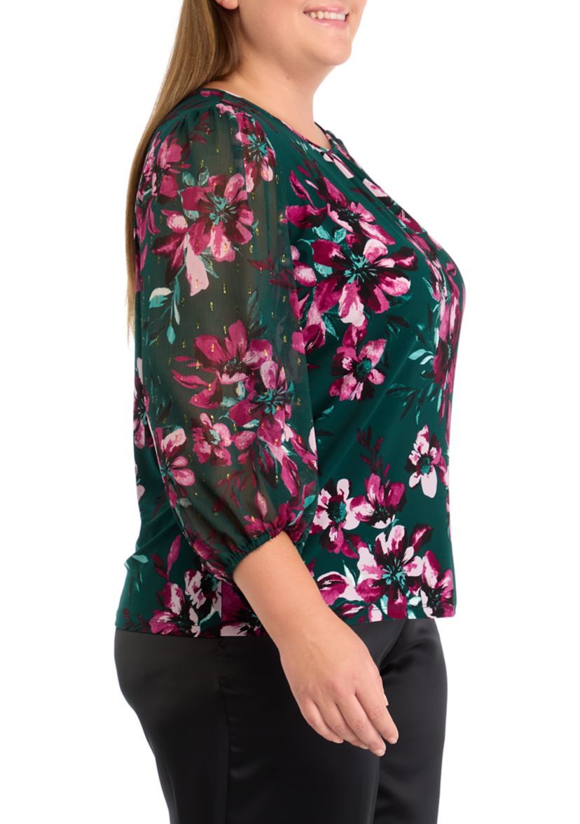 Plus Size Shirred Neck Blouson Sleeve Top