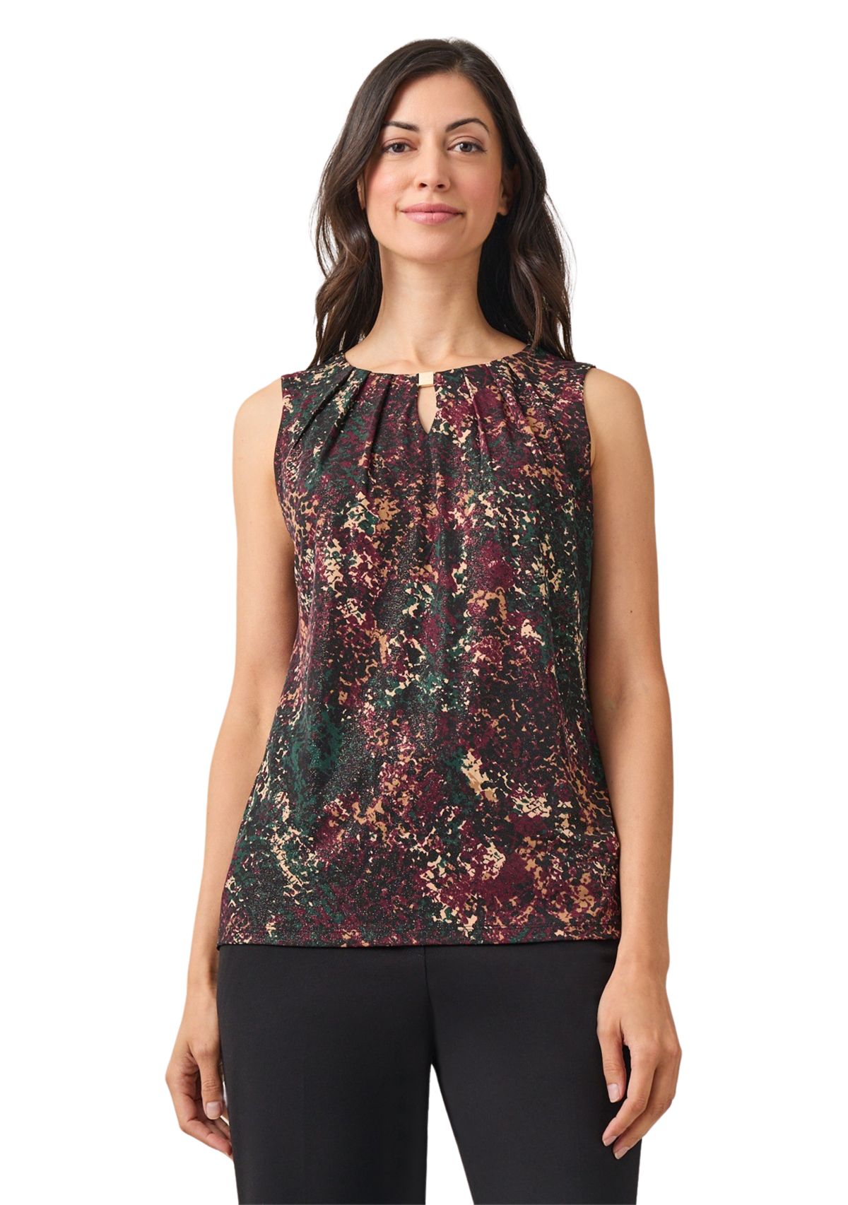 Womens Pleat Neck Printed Top 