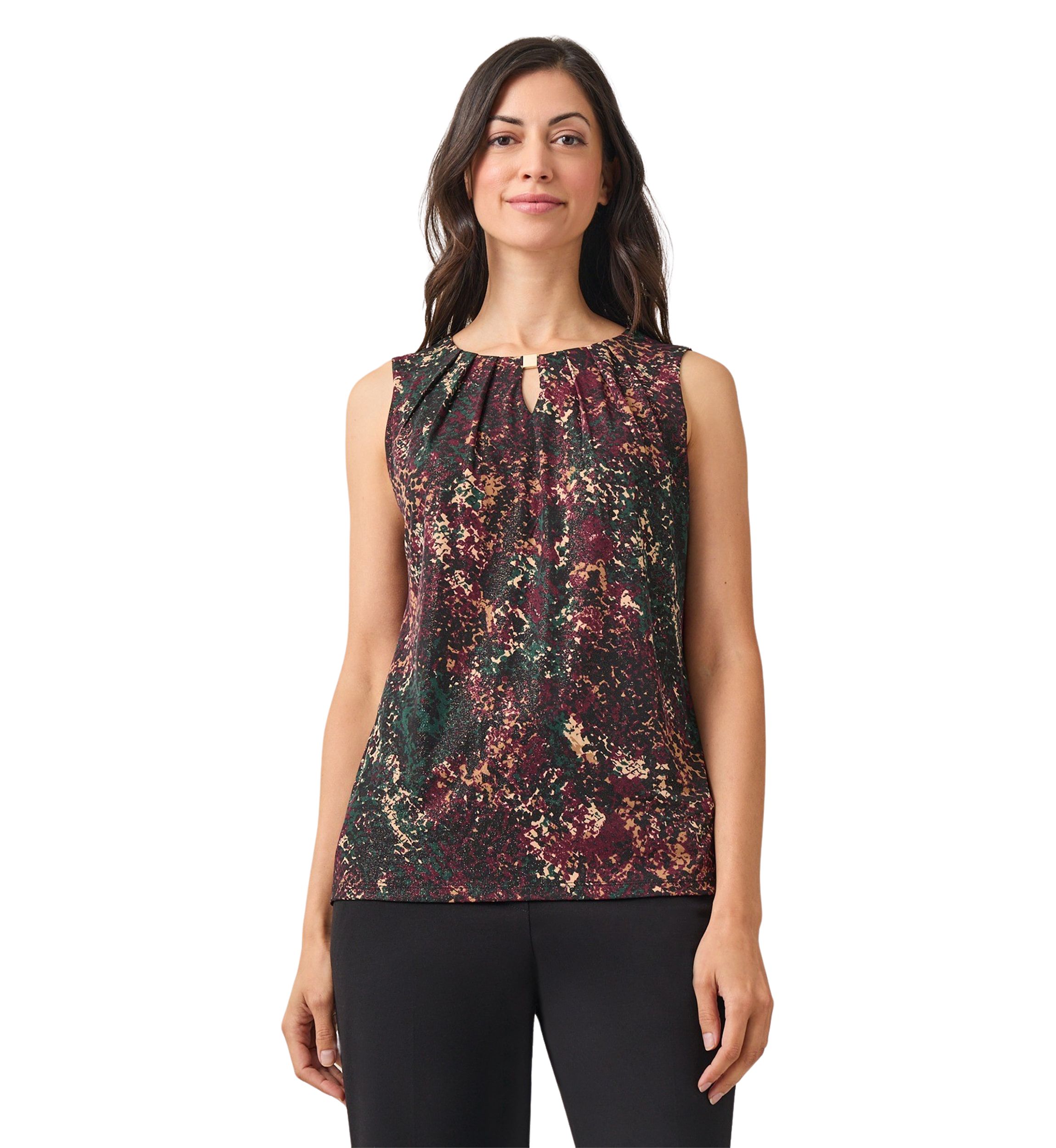 Womens Pleat Neck Printed Top 