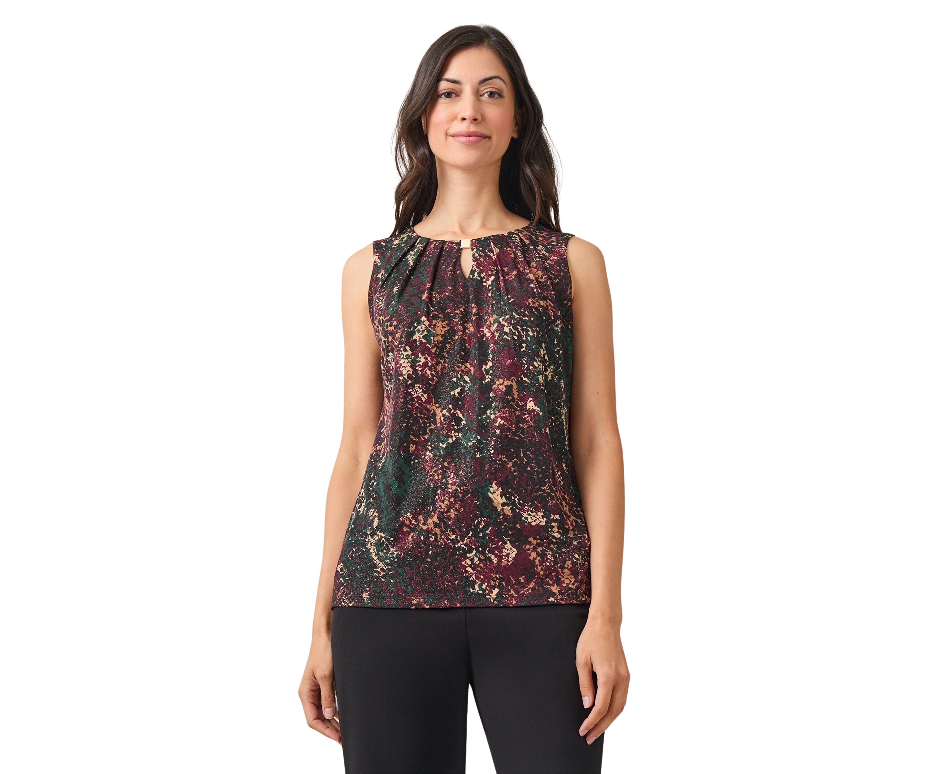 Womens Pleat Neck Printed Top 