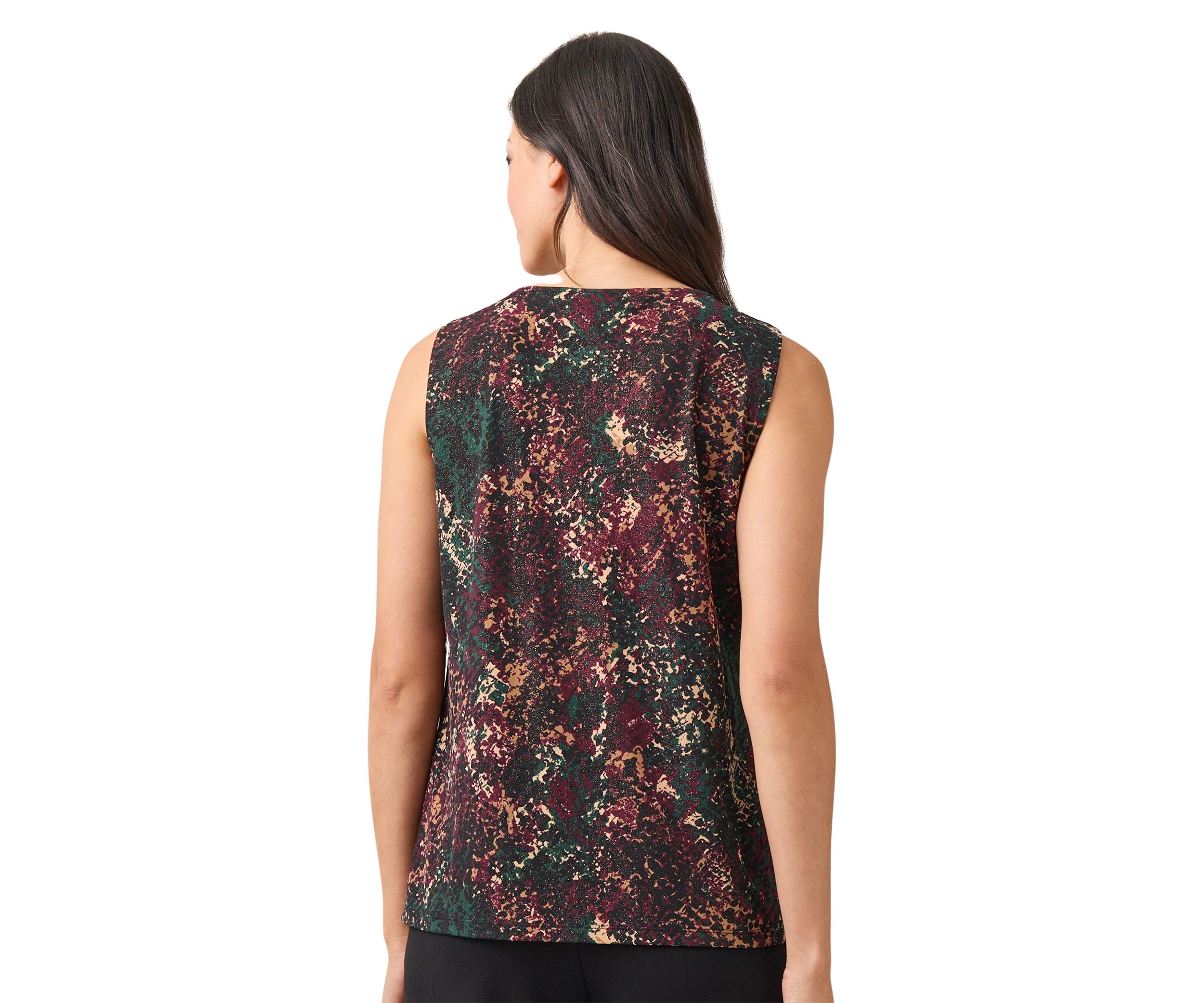 Womens Pleat Neck Printed Top 