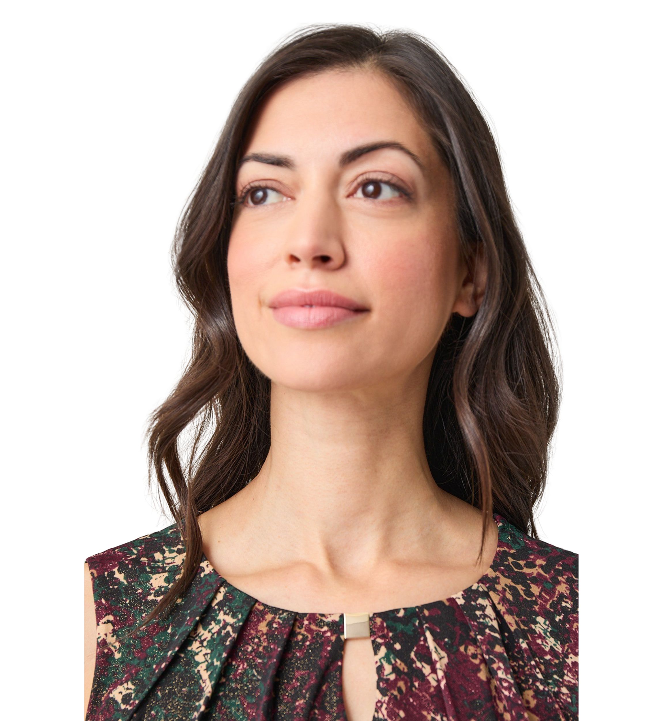 Womens Pleat Neck Printed Top 