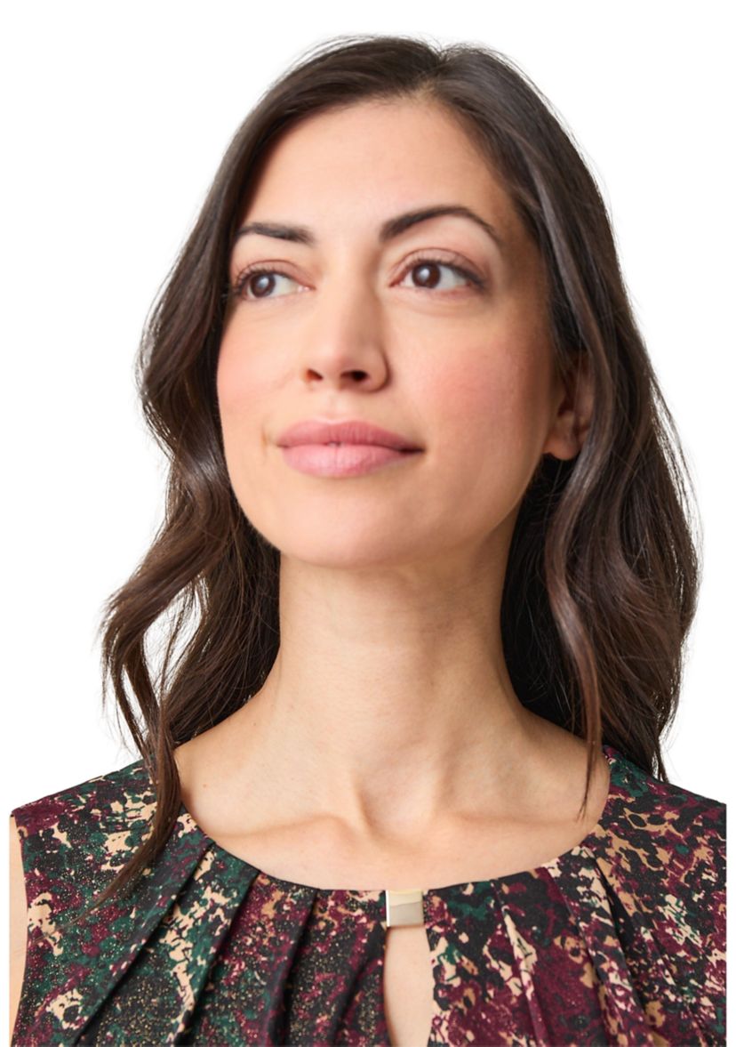 Womens Pleat Neck Printed Top 