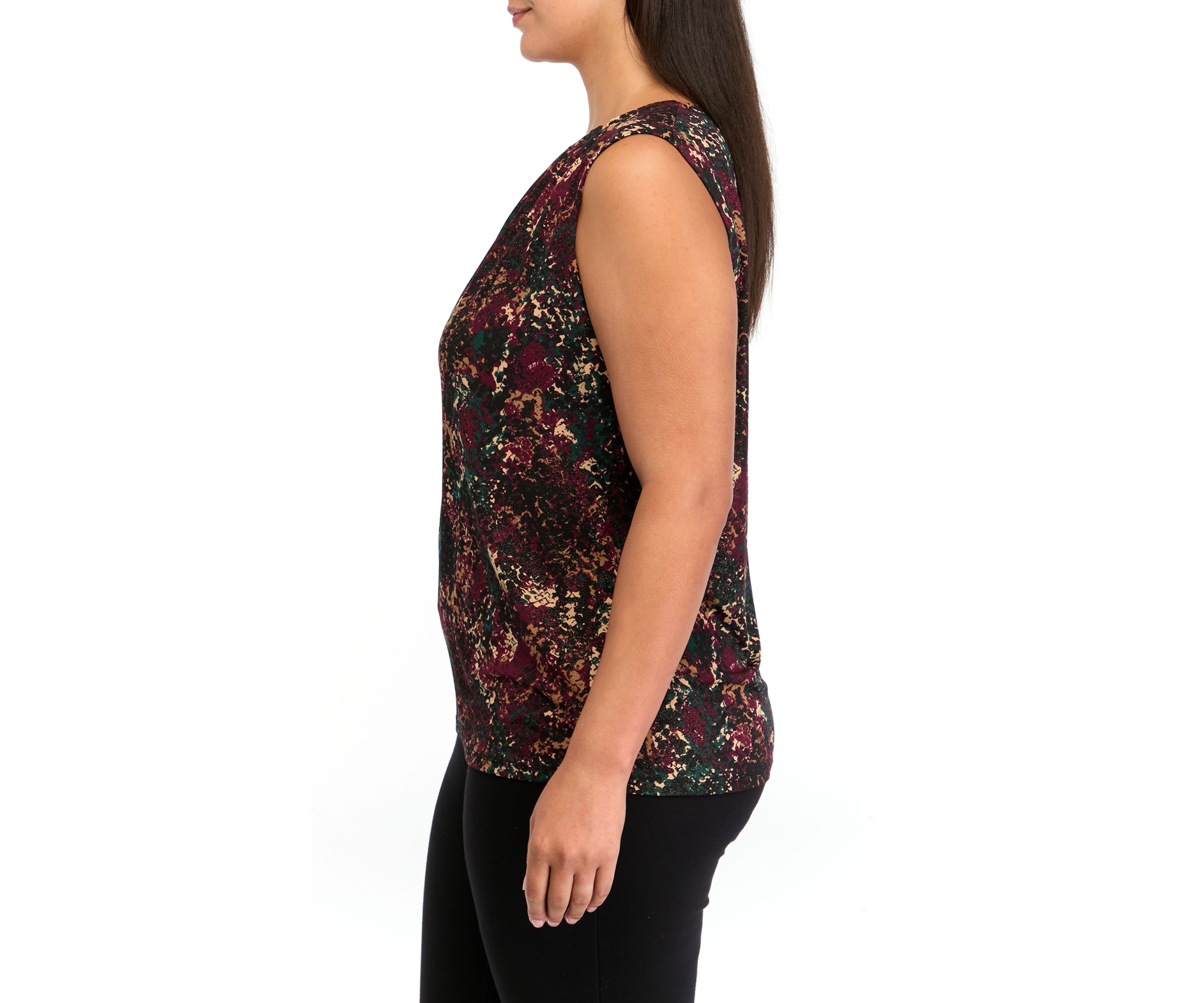 Plus Size Pleat Neck Printed Top
