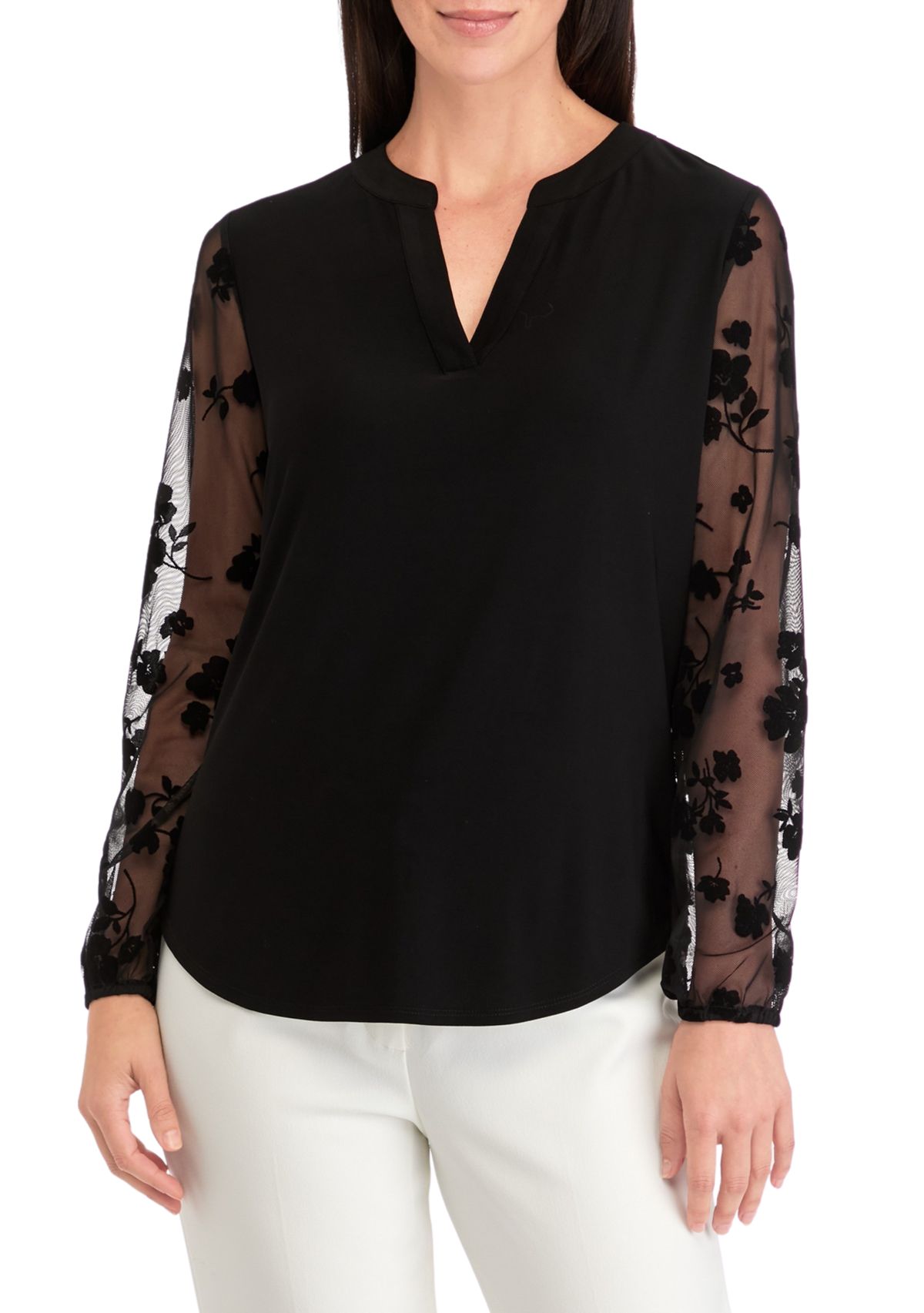 Womens Long Sleeve Split Neck Top