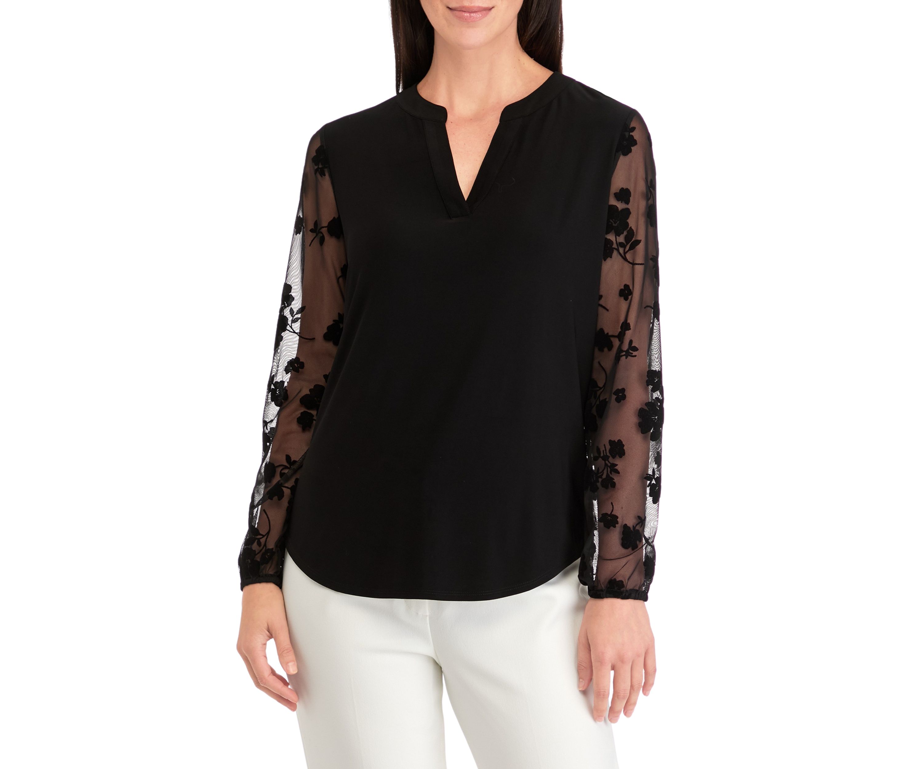 Womens Long Sleeve Split Neck Top