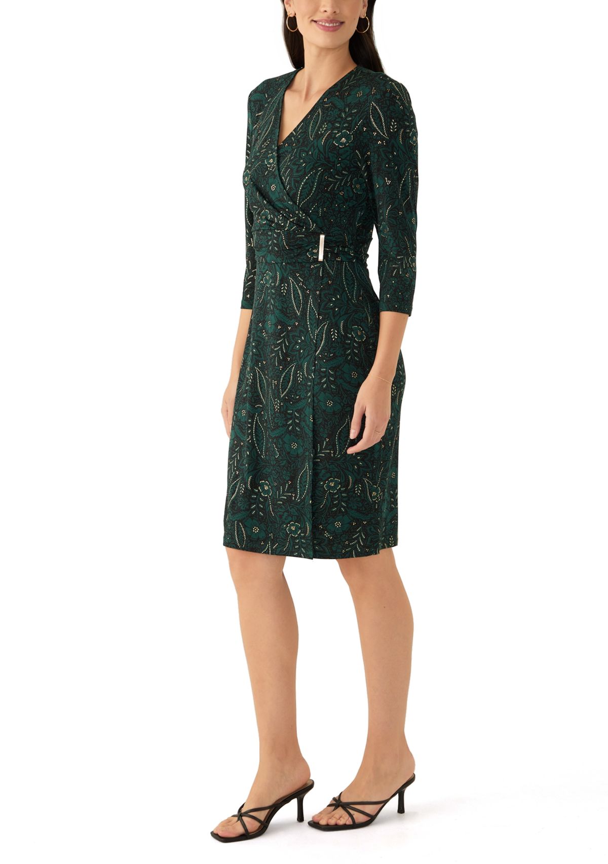 Womens 3/4 Sleeve Wrap Dress