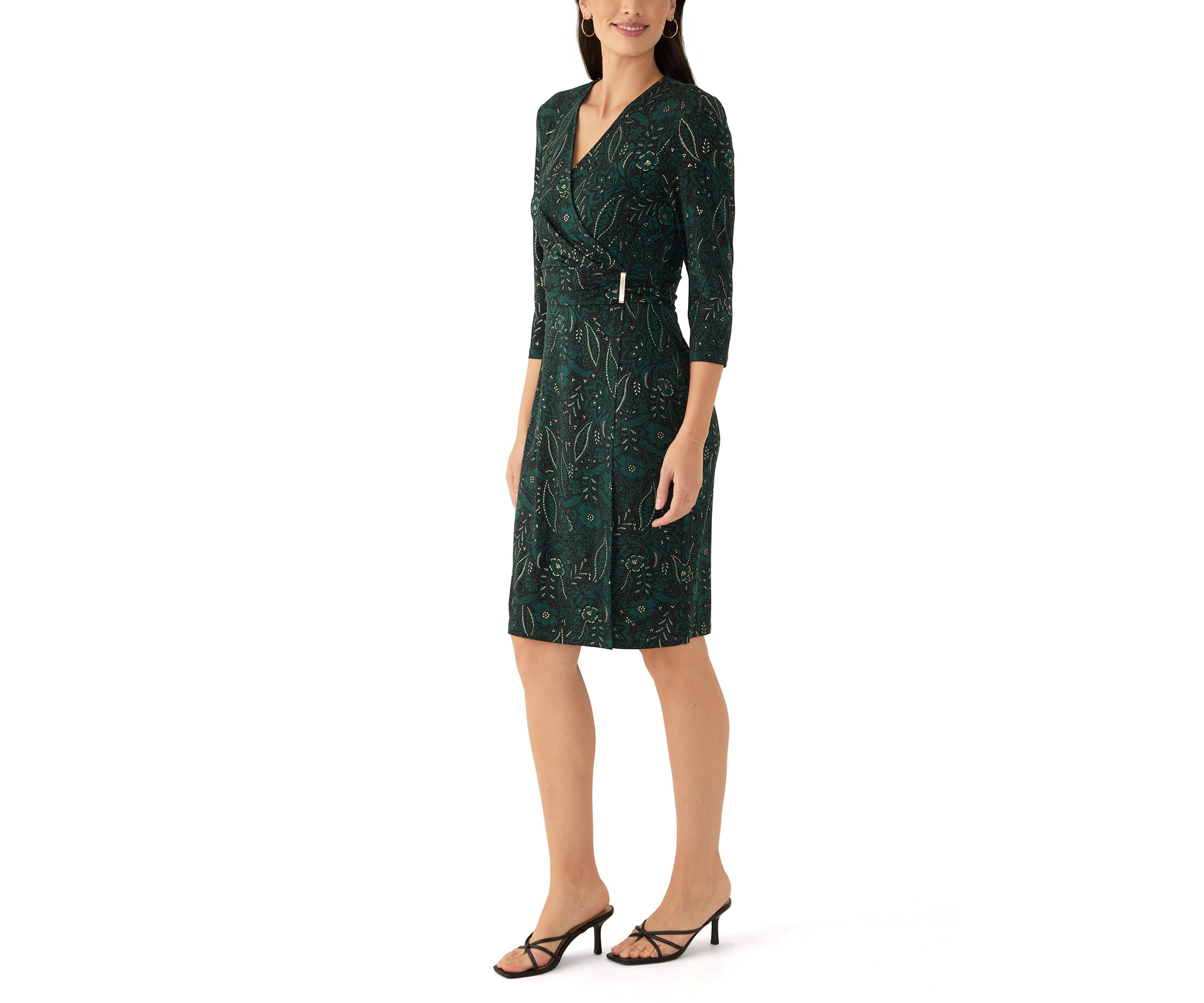 Womens 3/4 Sleeve Wrap Dress