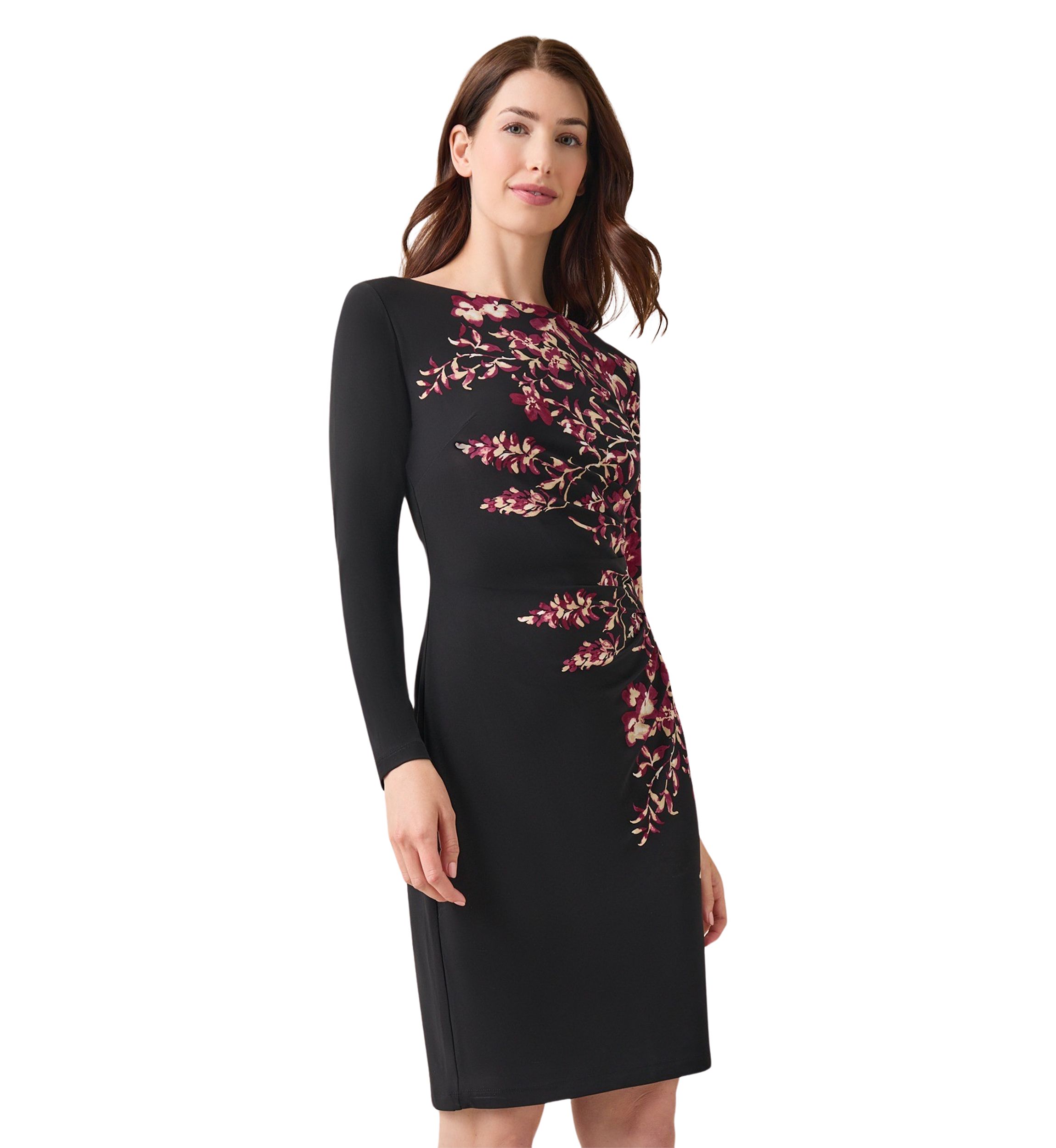 Womens Long Sleeve Side Pleat Dress