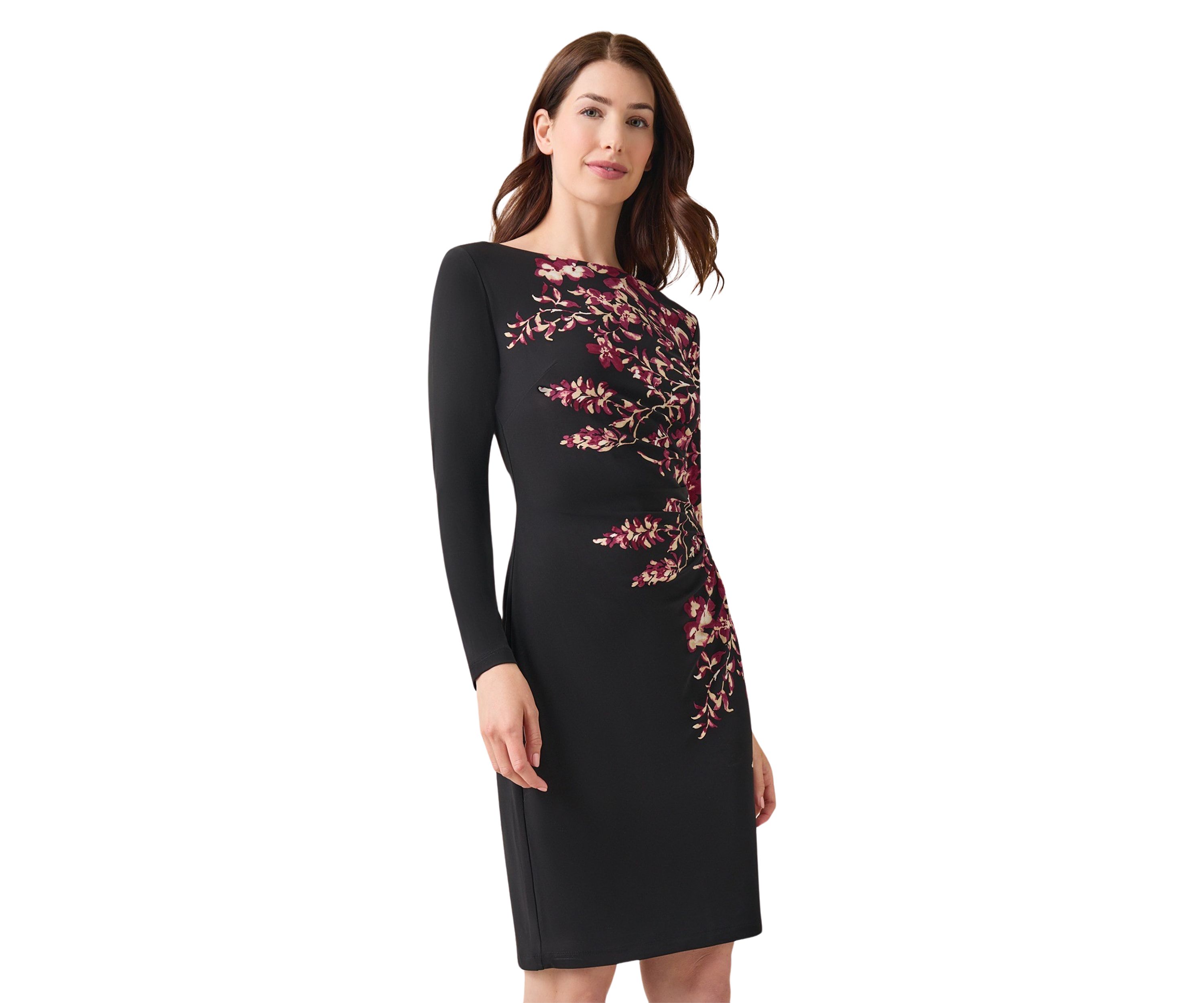 Womens Long Sleeve Side Pleat Dress