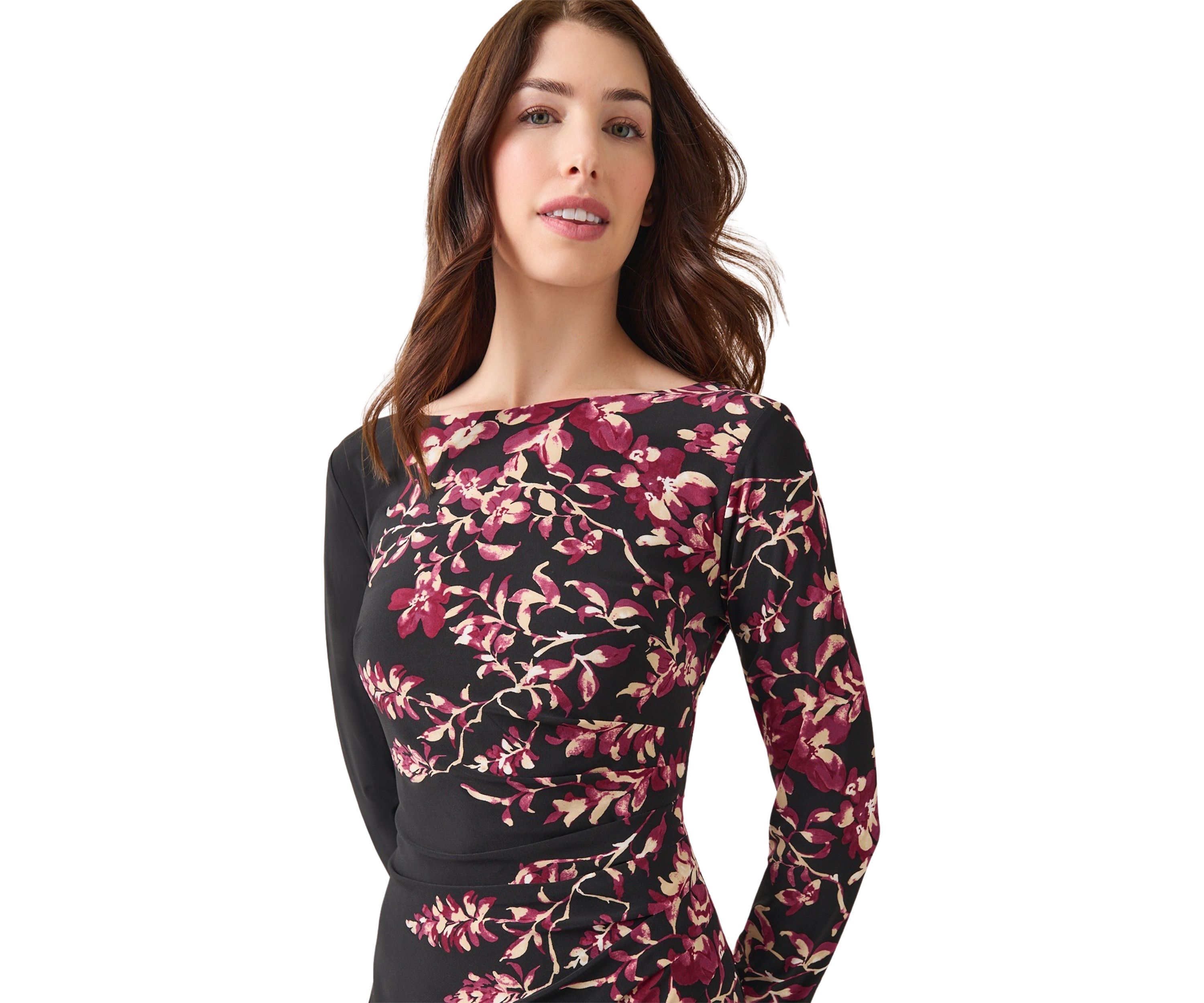 Womens Long Sleeve Side Pleat Dress