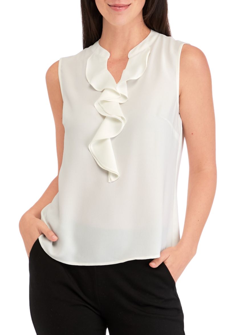 Womens Sleeveless Ruffle Neck Blouse