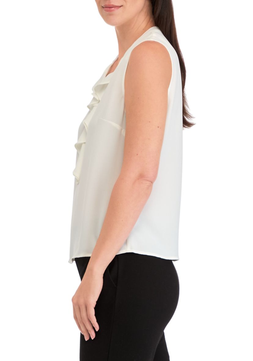 Womens Sleeveless Ruffle Neck Blouse
