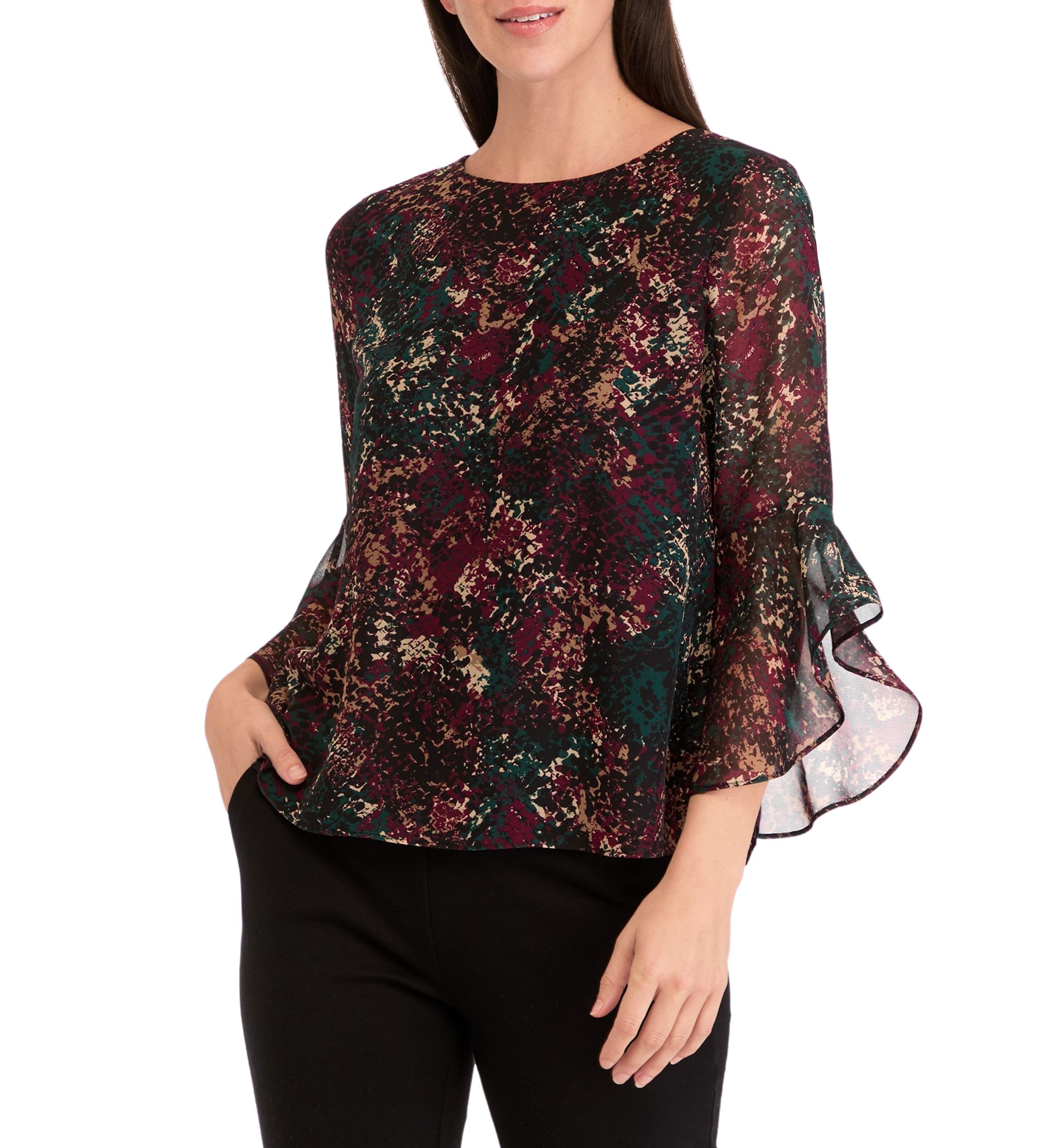 Womens Printed Ruffle Blouse