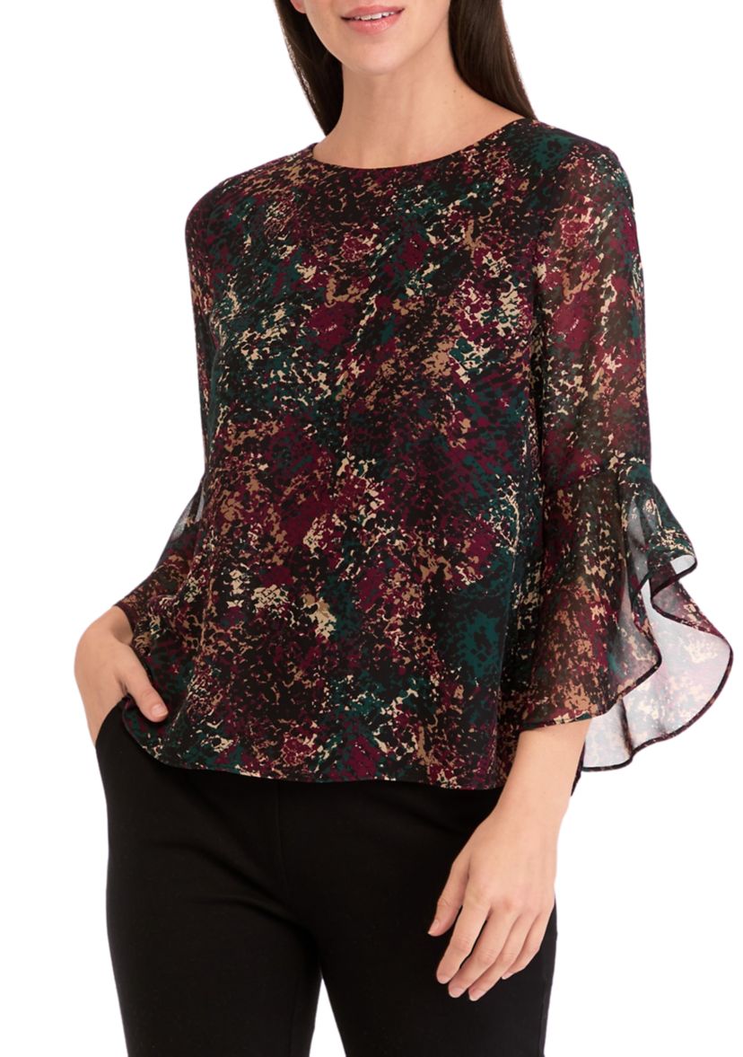 Womens Printed Ruffle Blouse