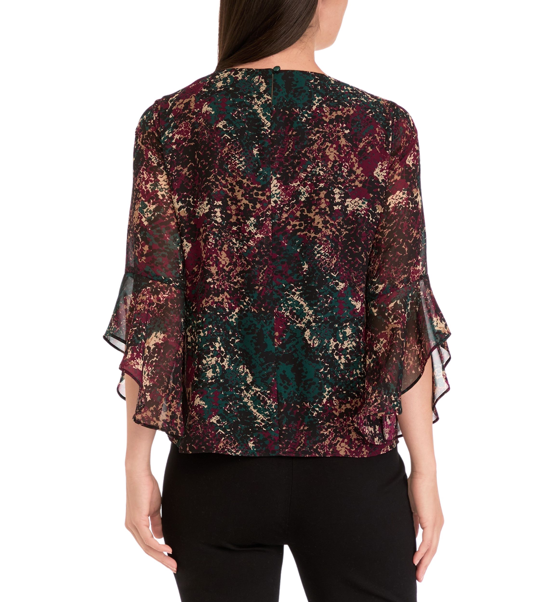 Womens Printed Ruffle Blouse