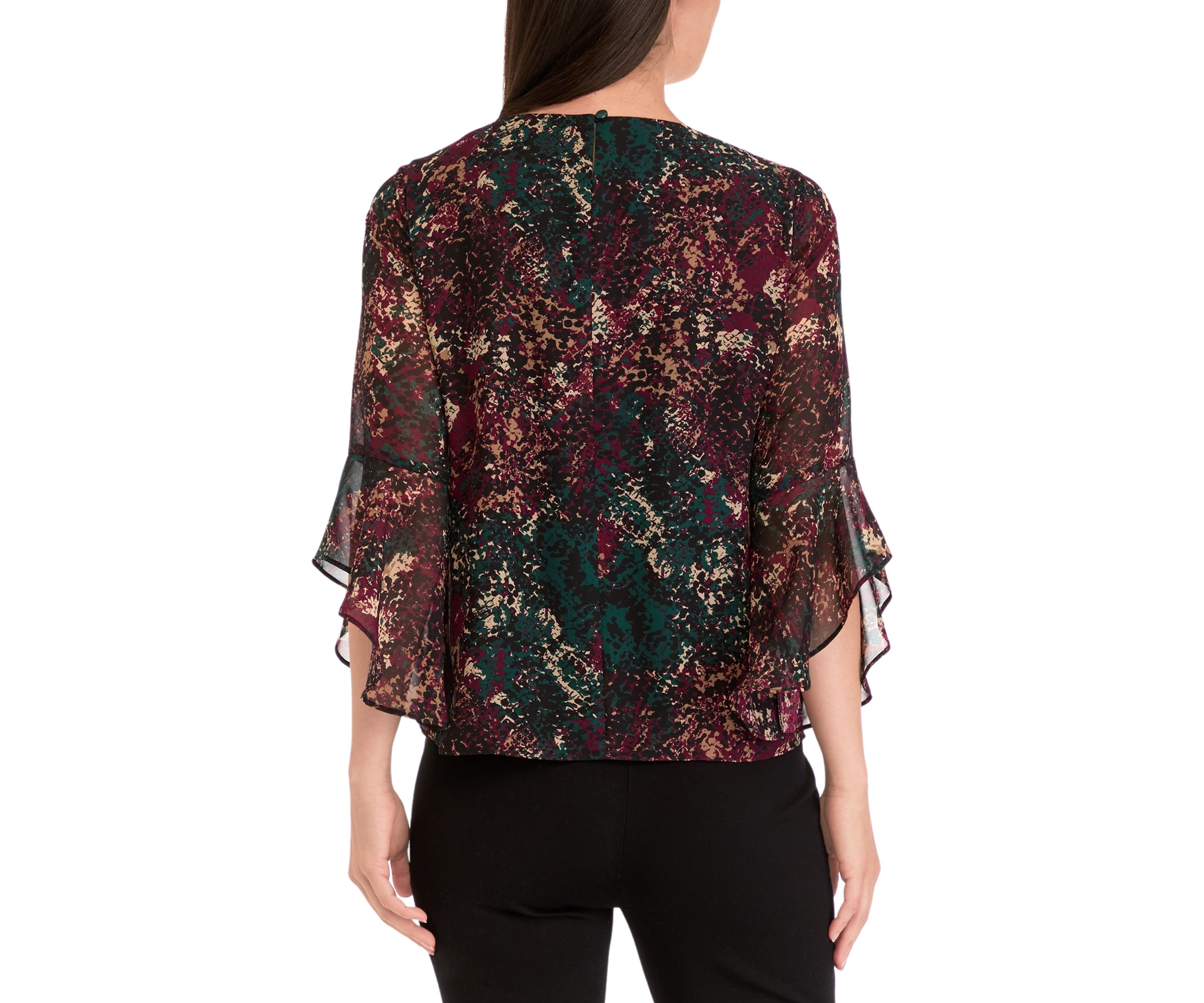 Womens Printed Ruffle Blouse