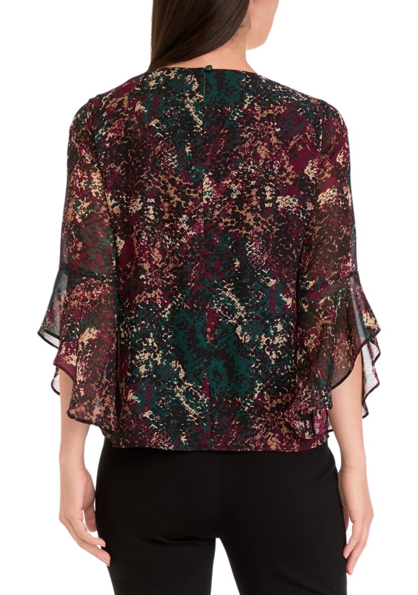 Womens Printed Ruffle Blouse