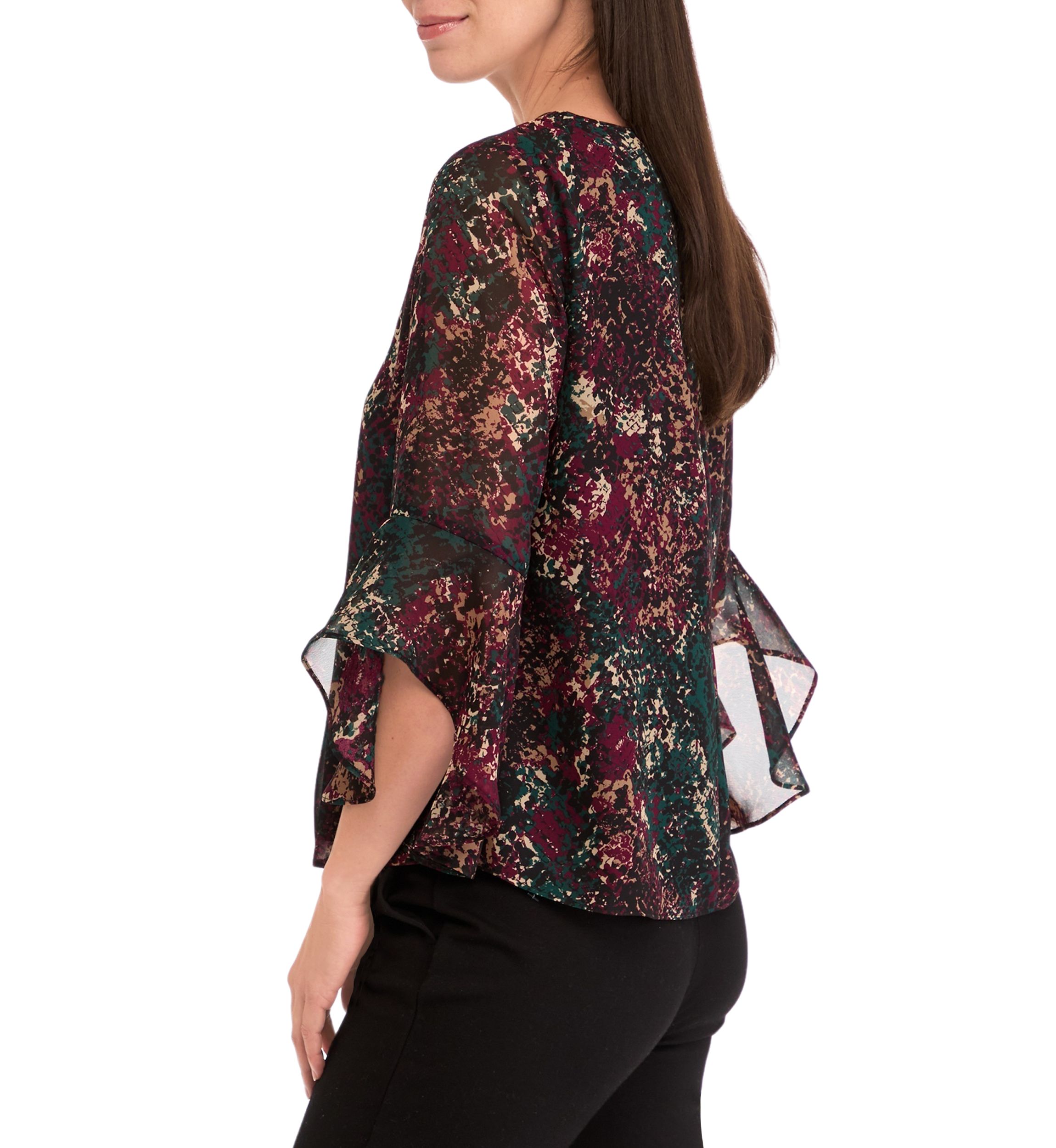 Womens Printed Ruffle Blouse