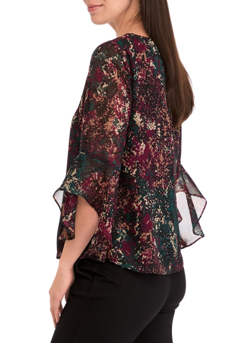Womens Printed Ruffle Blouse